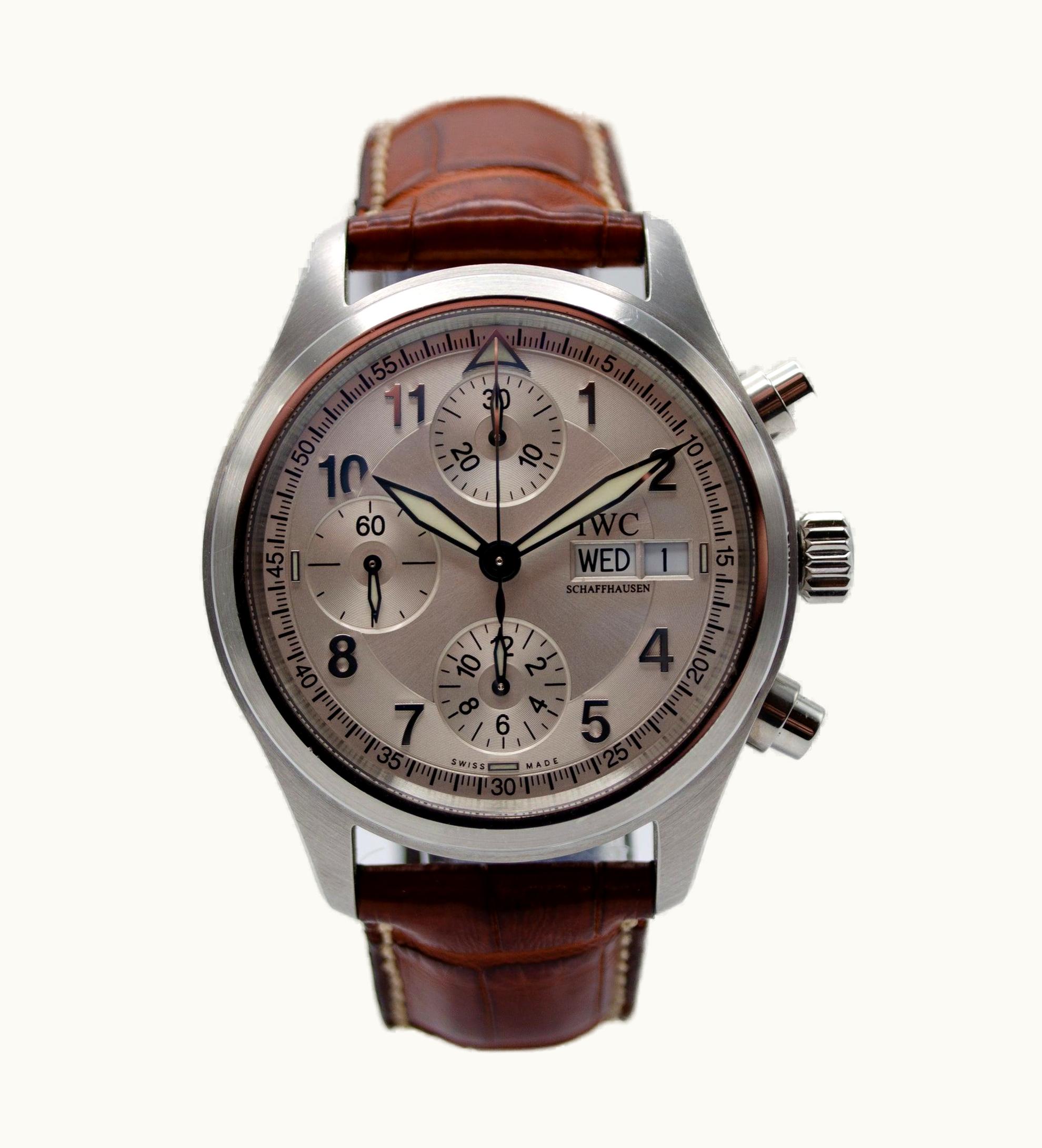 IWC Pilot's Watch Spitfire Chronograph Stainless Steel / Silver / English / Strap