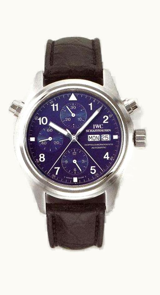 IWC Pilot's Watch Doppelchronograph Platinum / Blue / German / Strap