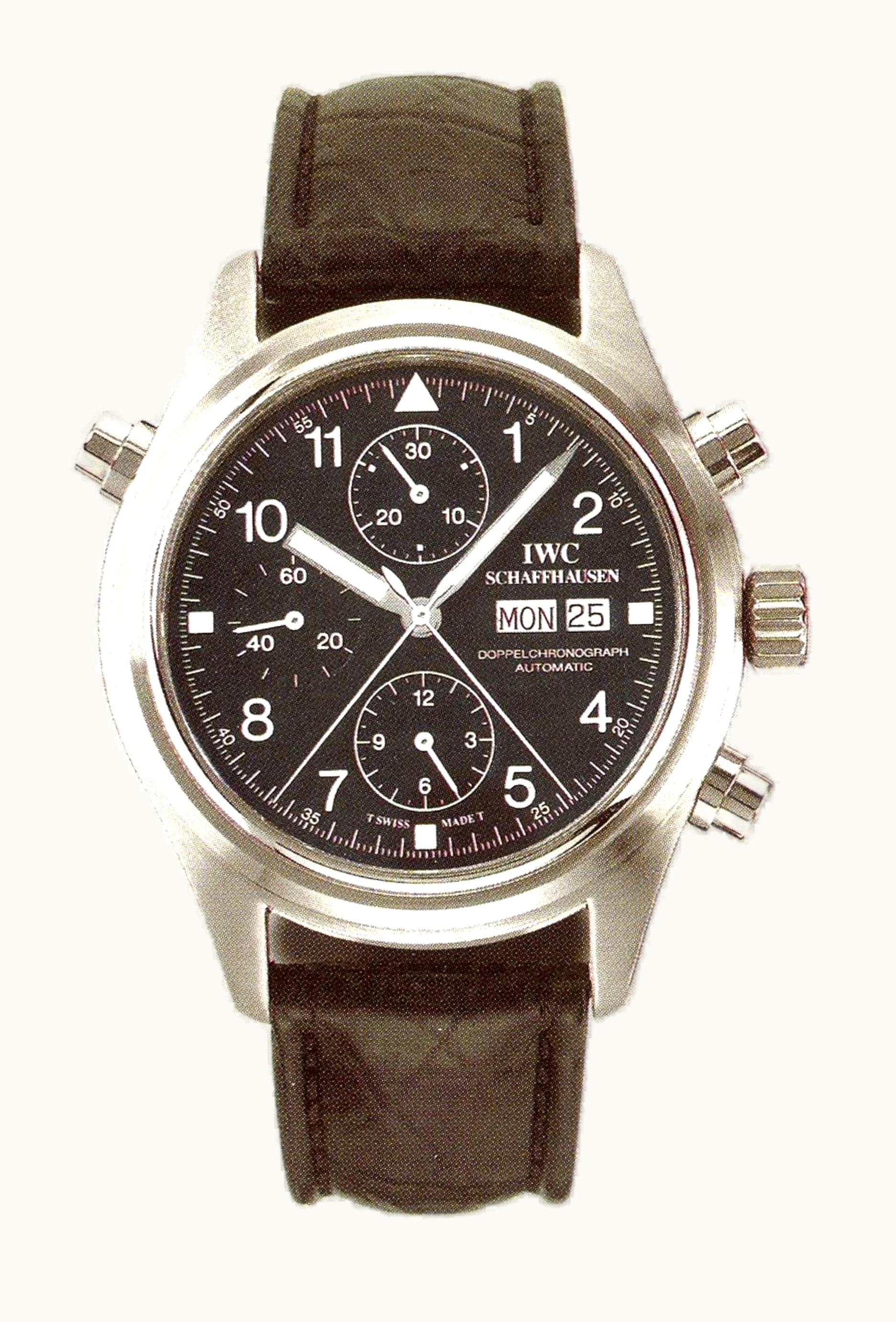 IWC Pilot's Watch Doppelchronograph Stainless Steel / Black / German / Strap