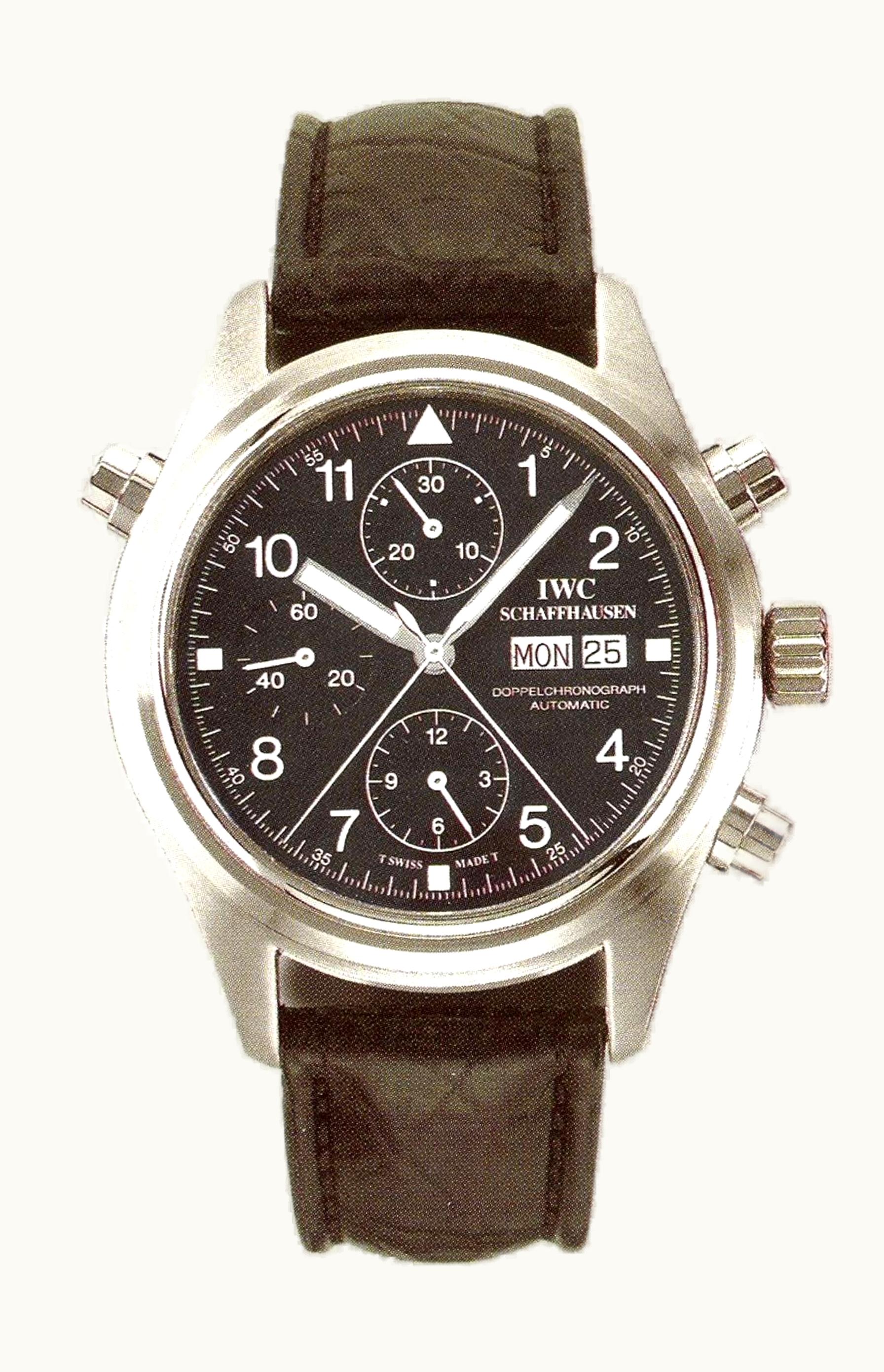 IWC Pilot's Watch Doppelchronograph Stainless Steel / Black / German / Strap