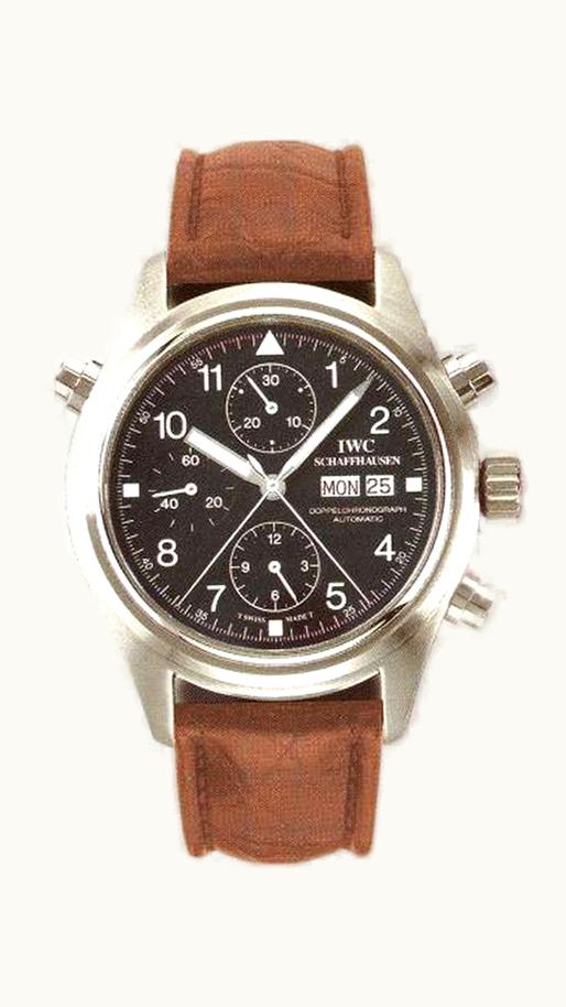 IWC Pilot's Watch Doppelchronograph Stainless Steel / Black / German / Strap