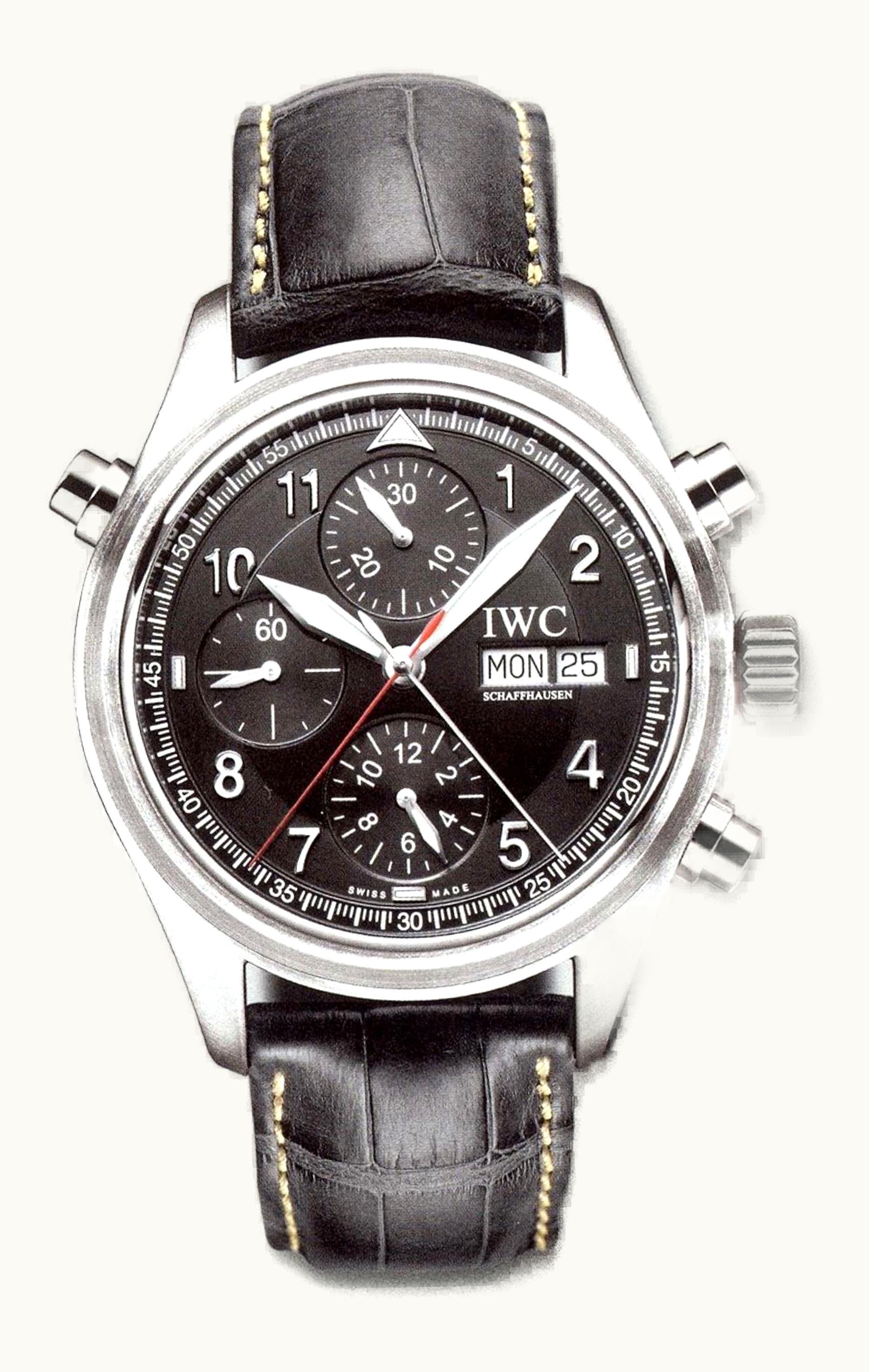 IWC Pilot's Watch Spitfire Double Chronograph Stainless Steel / Black / French / Strap