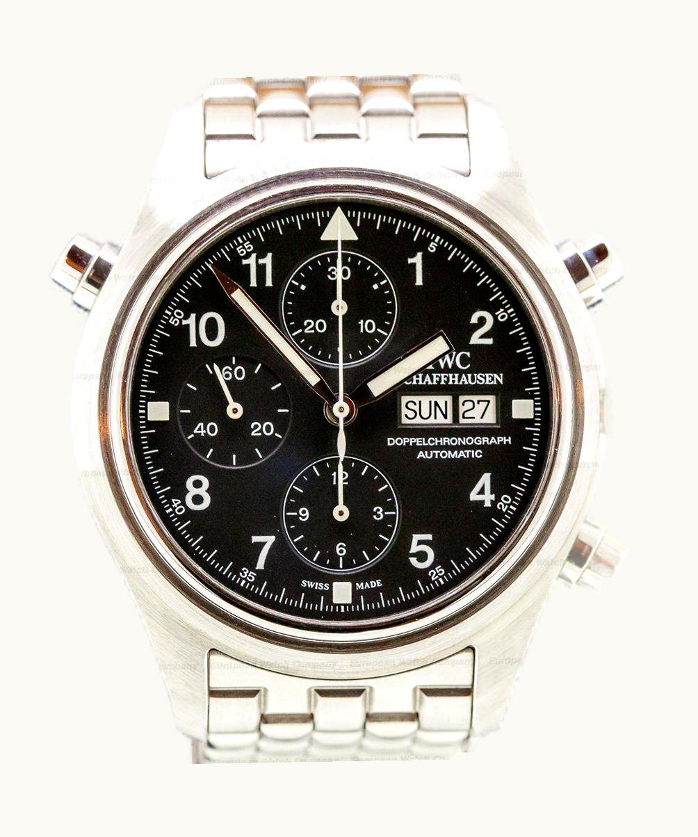 IWC Pilot's Watch Spitfire Double Chronograph Stainless Steel / Black / Spanish / Bracelet