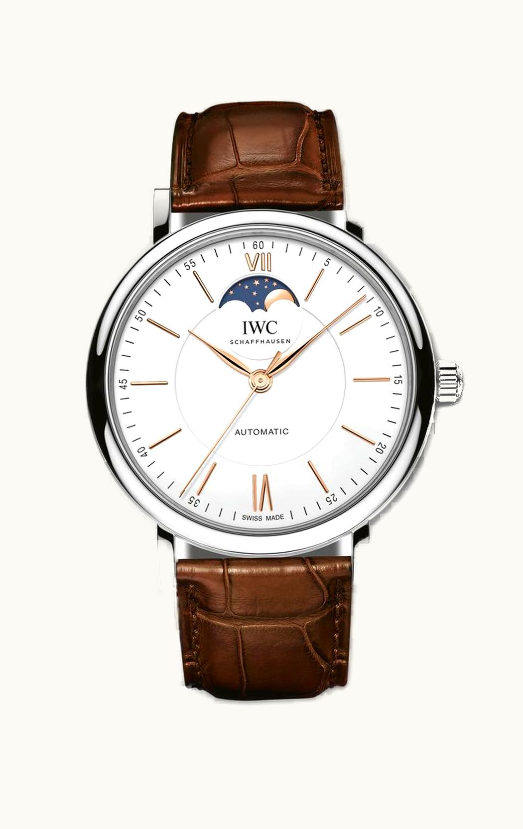 IWC Portofino Automatic Moonphase  Stainless Steel / Silver / Alligator