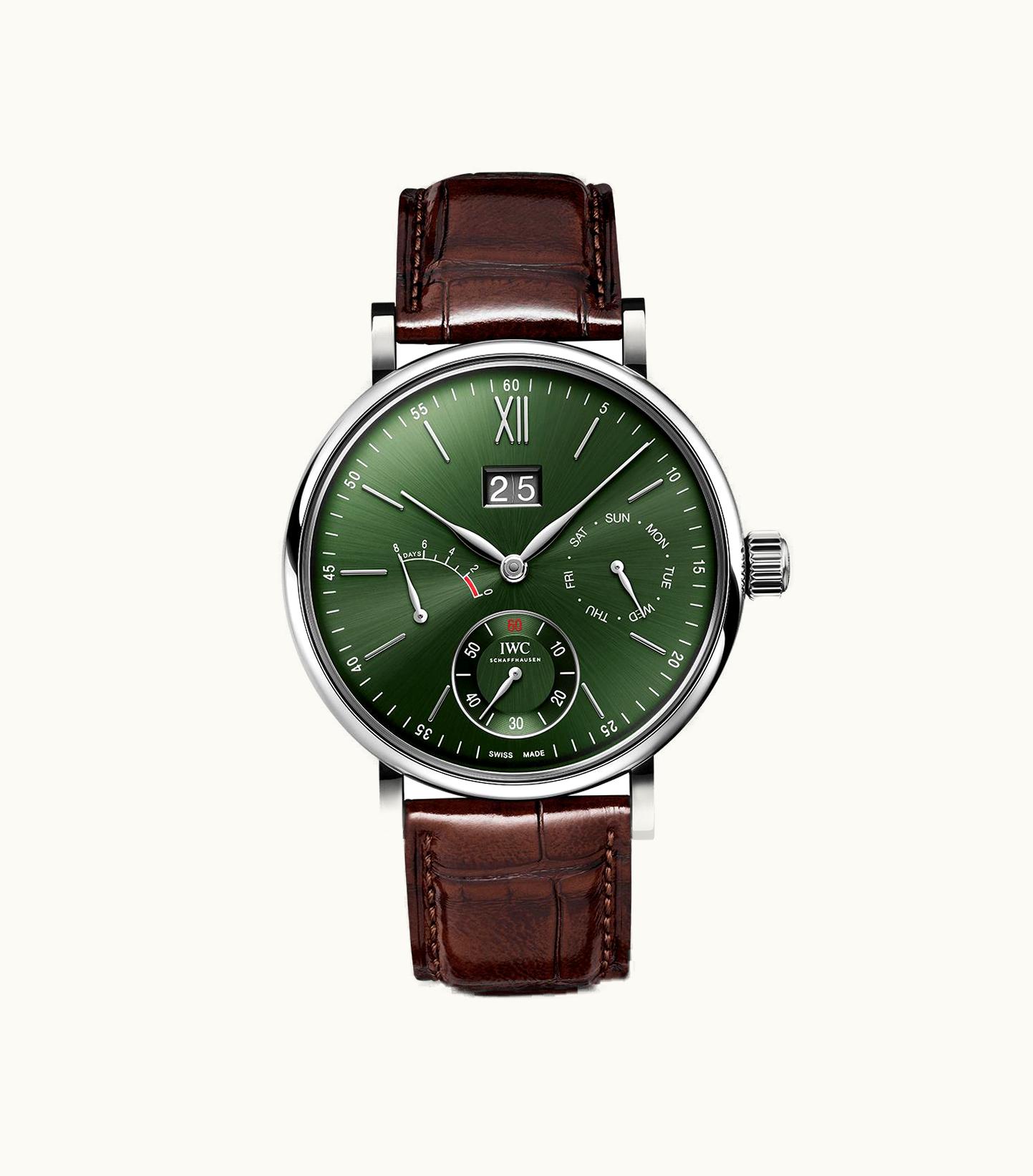 IWC Portofino Hand-Wound Day & Date Stainless Steel / Green
