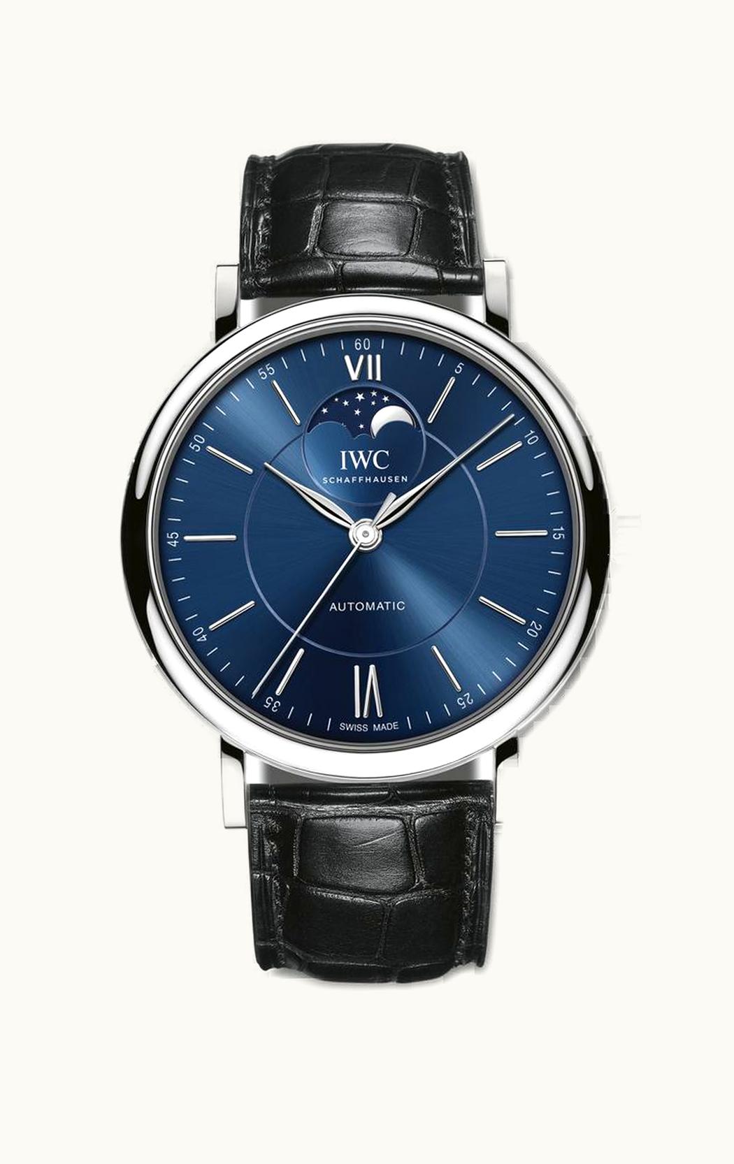 IWC Portofino Automatic Moonphase Stainless Steel / Blue / Alligator