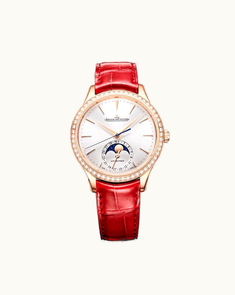 Jaeger-LeCoultre Master Ultra Thin Moon 36 Pink Gold - Diamond / Silver / Alligator