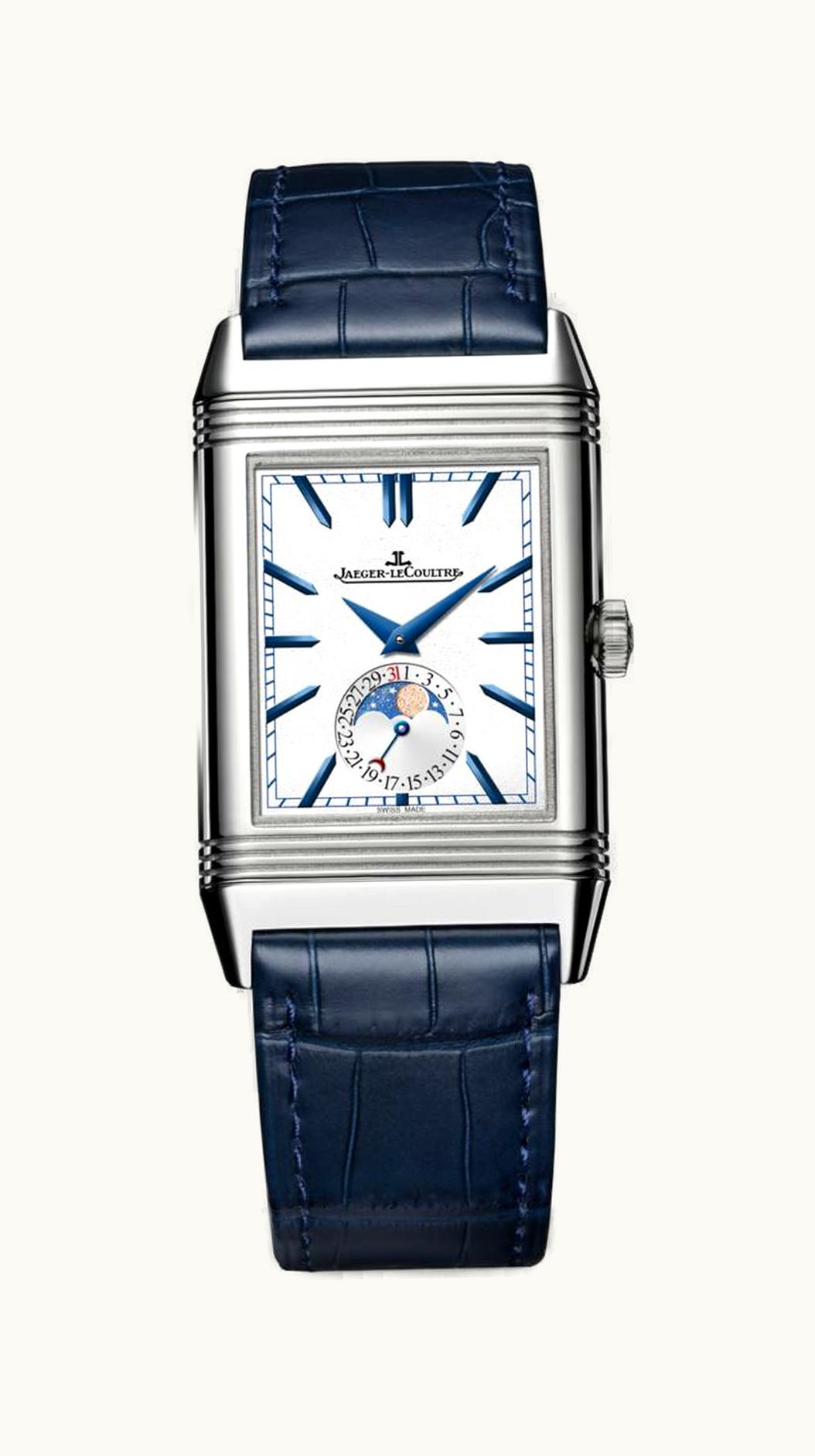 Jaeger-LeCoultre Reverso Tribute Moon Stainless Steel / Silver / Alligator