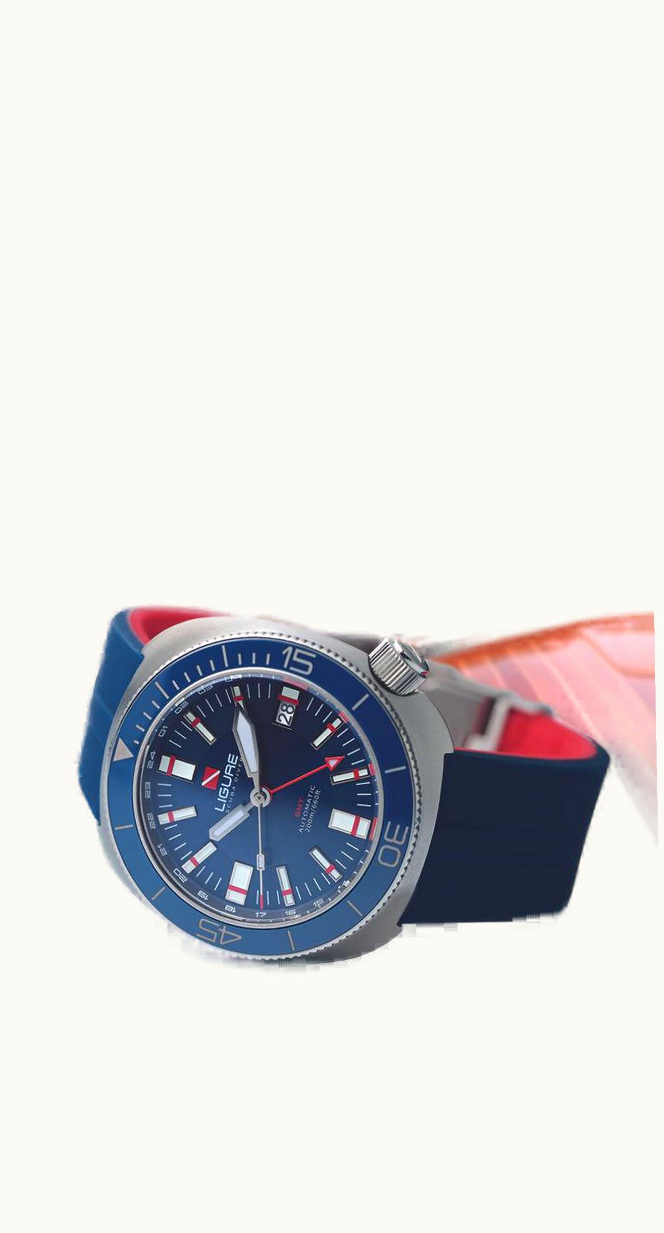 Ligure Tartaruga Scuba Diver GMT Stainless Steel / Blue  / Rubber