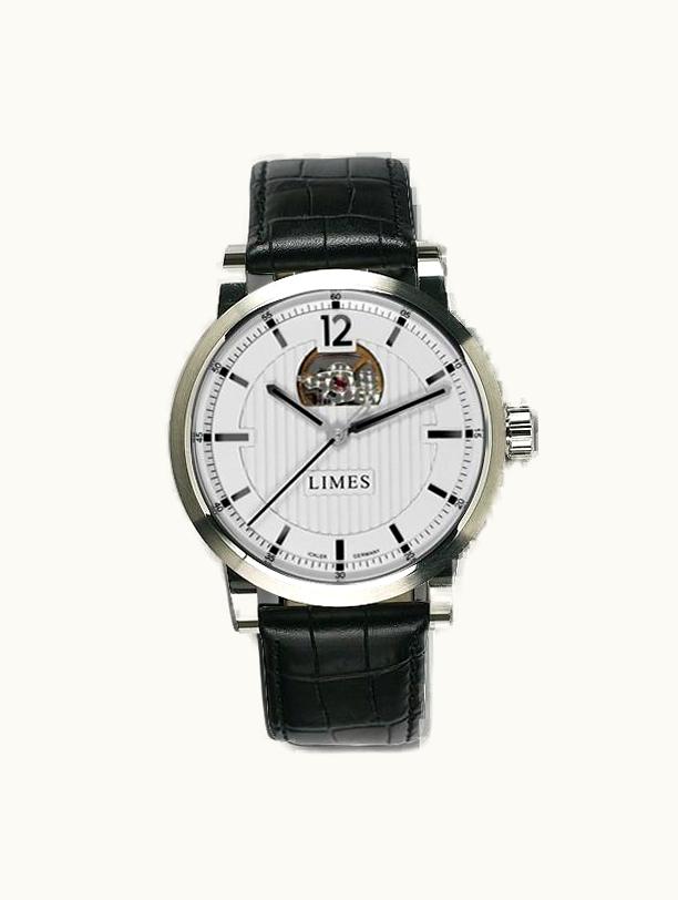 Limes Chyros Balancier Visible - silvered / black leather strap (Croco)