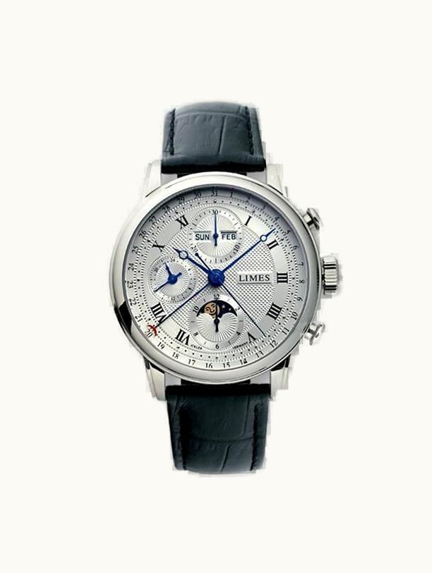 Limes Pharo Chrono - Silvered / roman / black leather strap