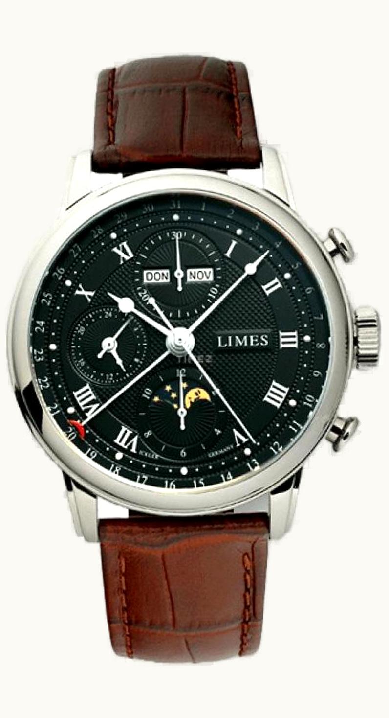 Limes Pharo Chrono - Black / roman / brown leather strap