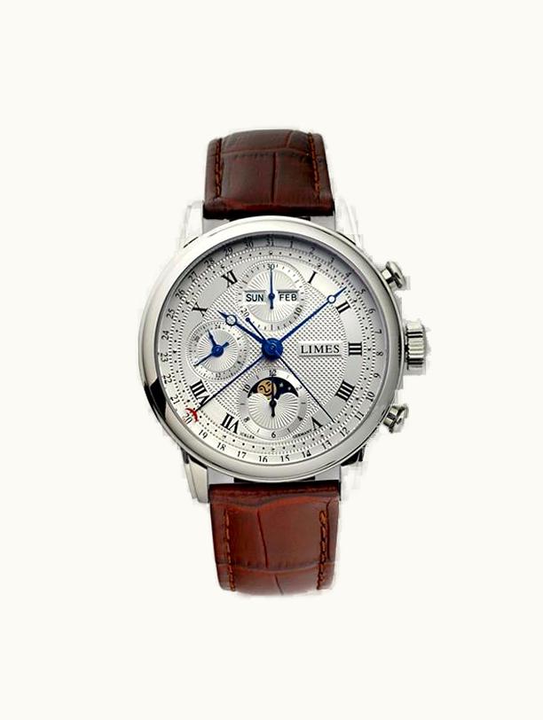 Limes Pharo Chrono - Silvered / roman / brown leather strap