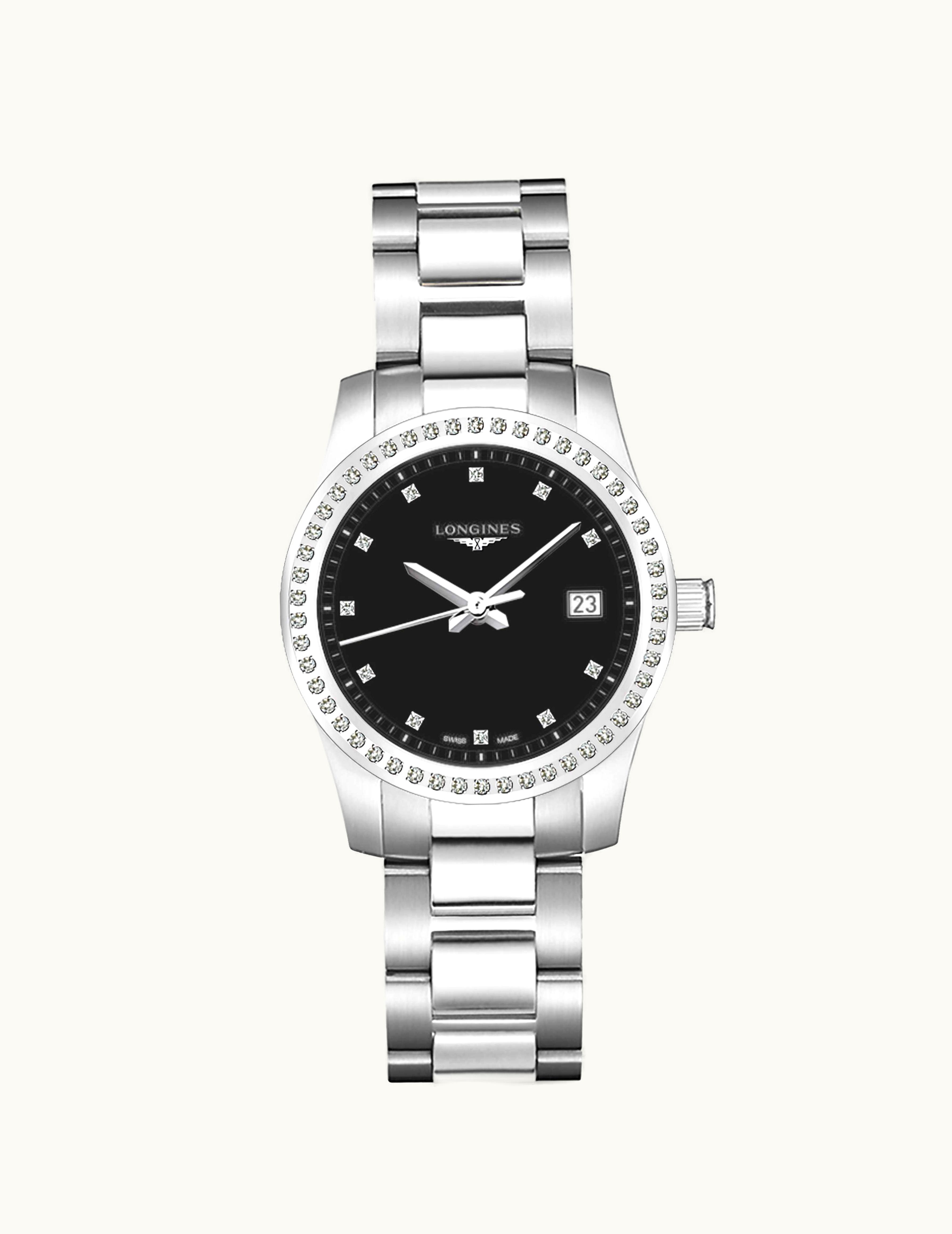 Longines Conquest Quartz 34 Stainless Steel - Diamond / Black