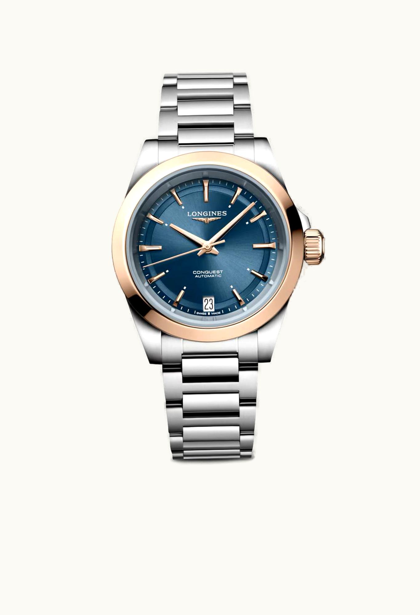 Longines Conquest 34 Stainless Steel - Pink Gold / Blue / Bracelet