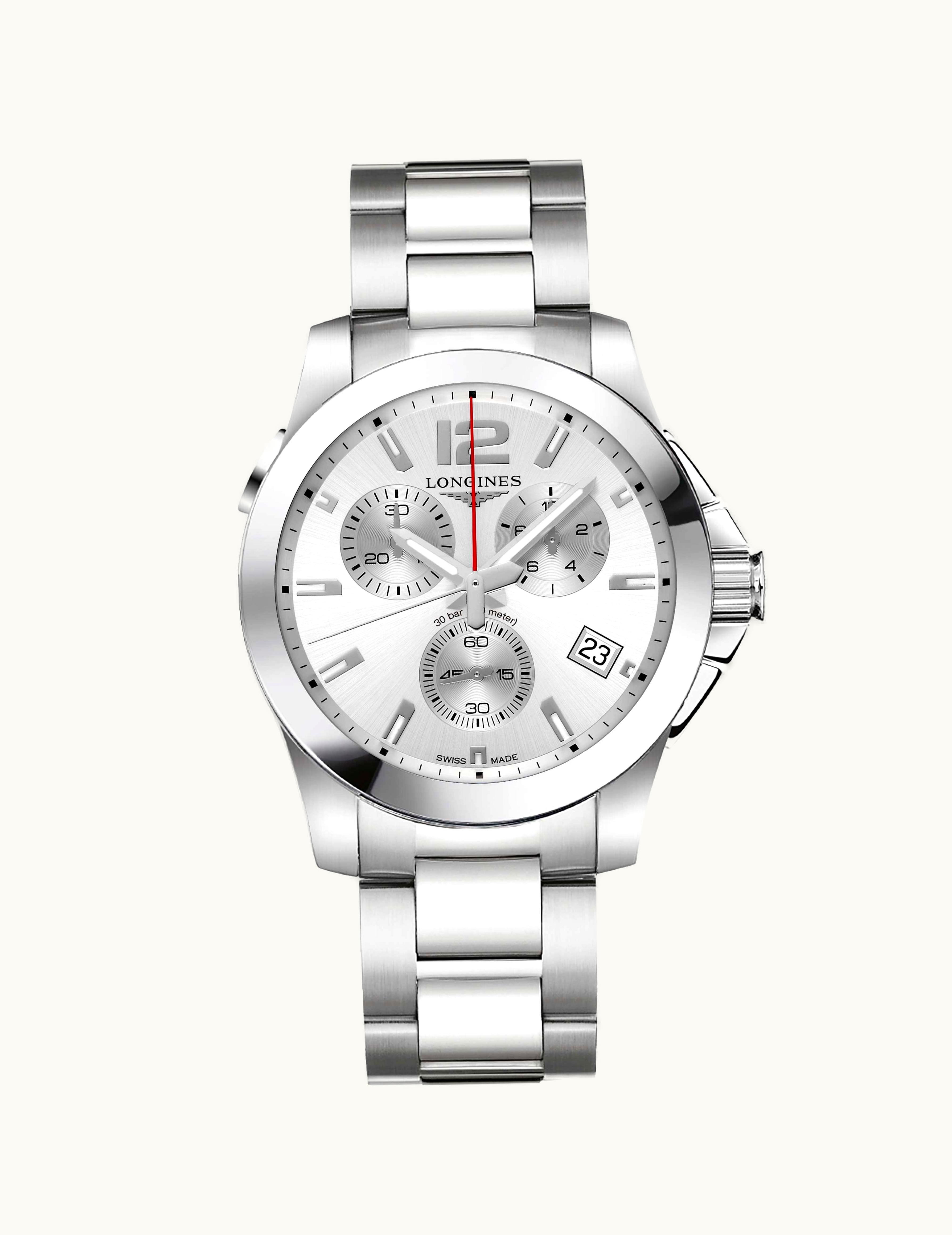 Longines Conquest Chronograph Quartz 41 Stainless Steel / Silver / Bracelet