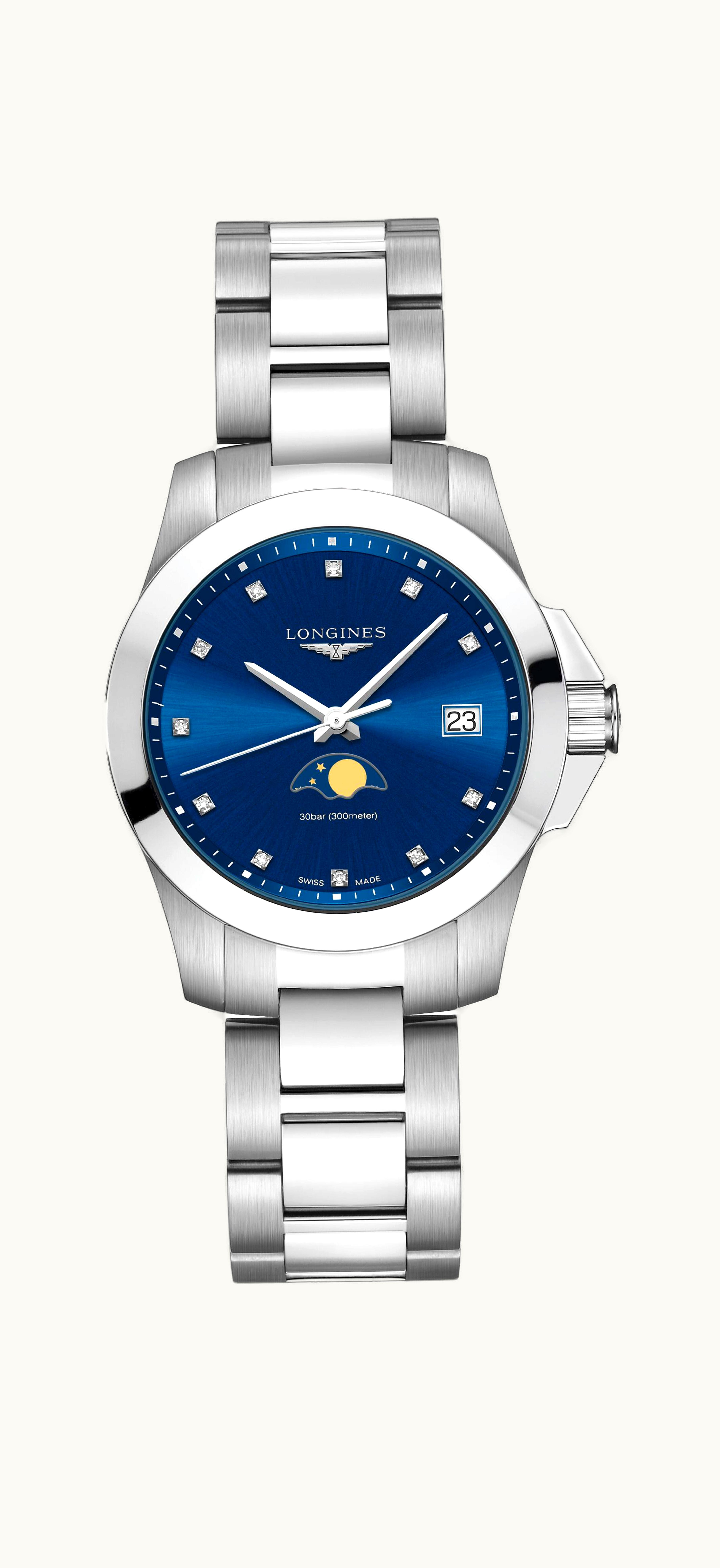 Longines Conquest 34 Quartz Moonphase Stainless Steel / Blue / Bracelet