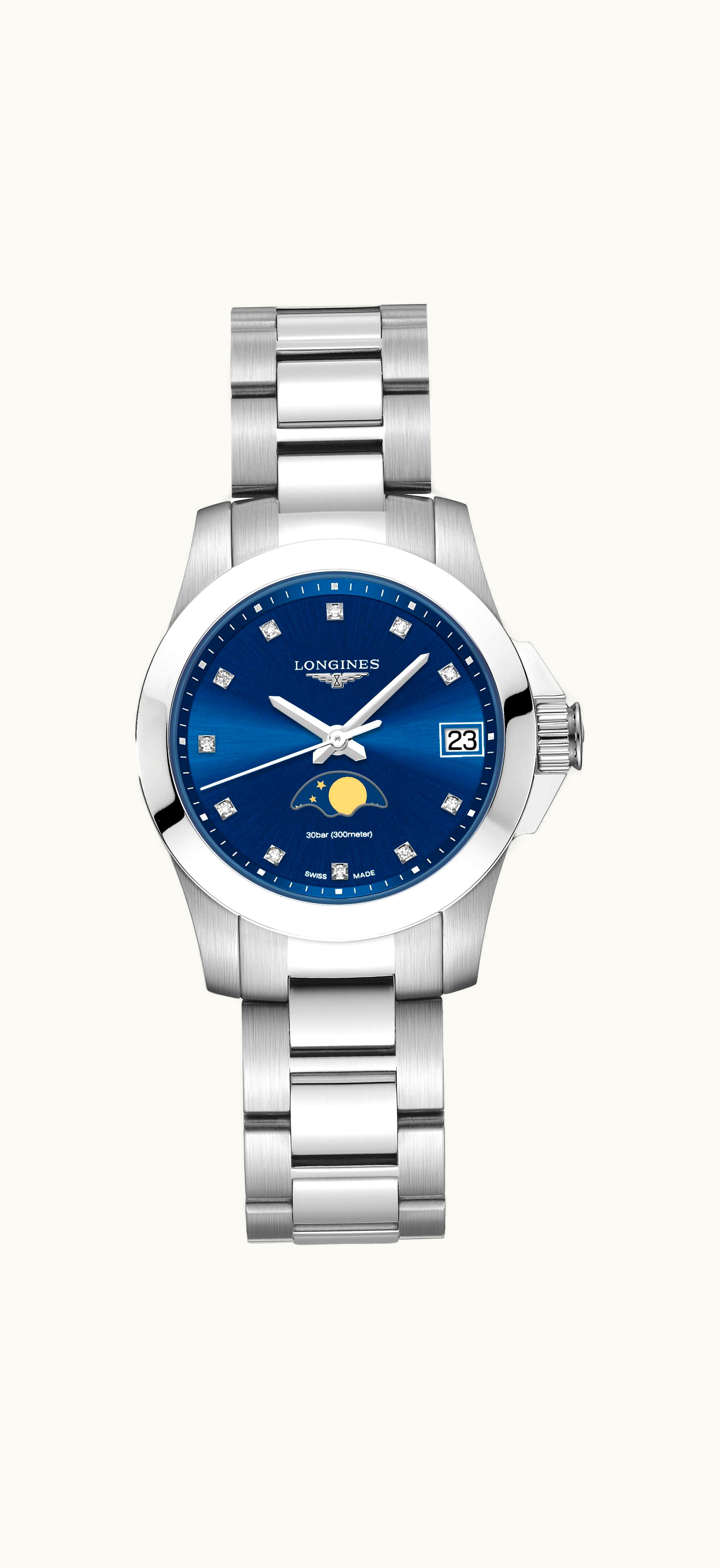 Longines Conquest 29.5 Quartz Moonphase Stainless Steel / Blue / Bracelet