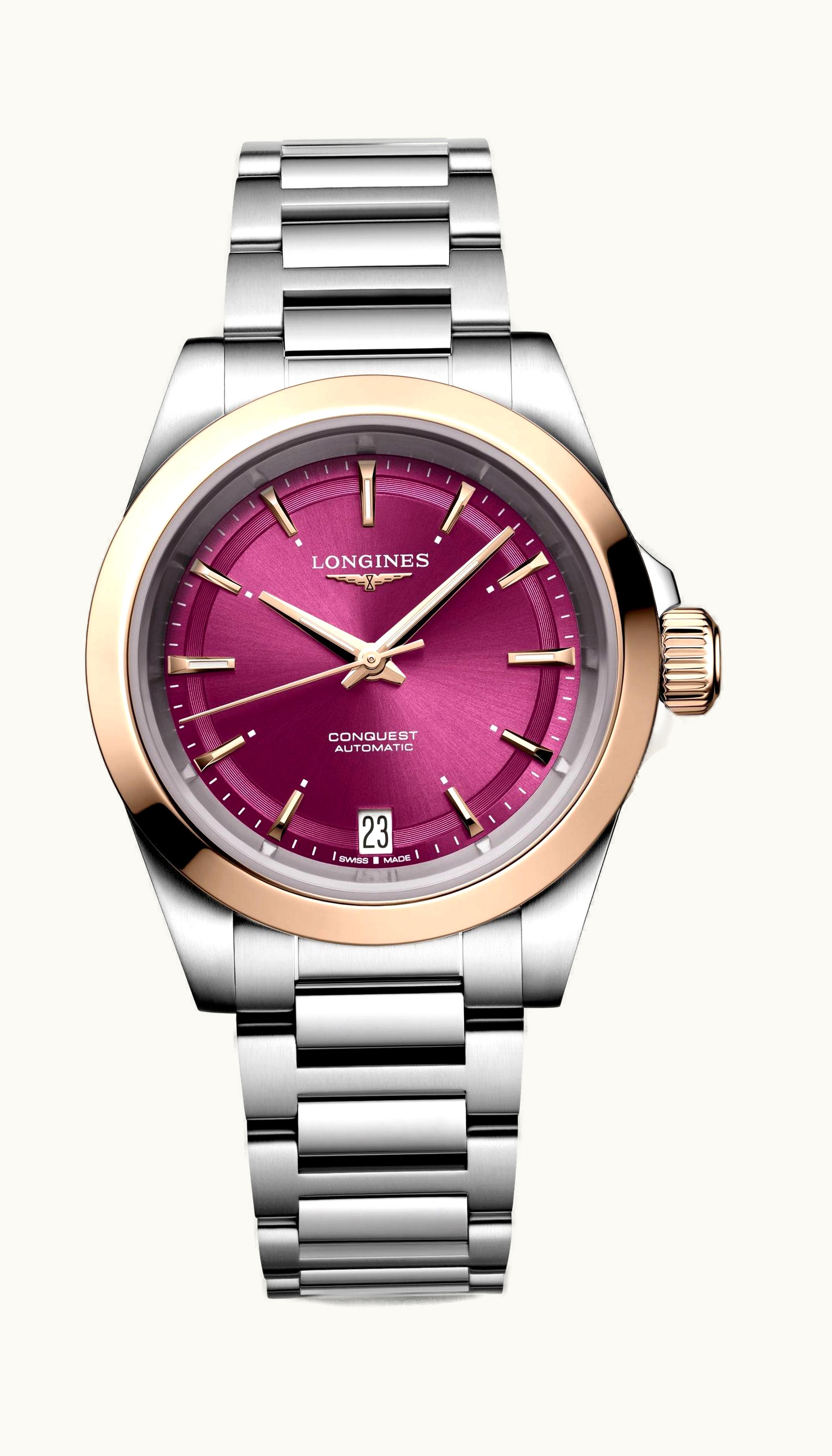 Longines Conquest 34 Stainless Steel - Pink Gold / Purple / Bracelet