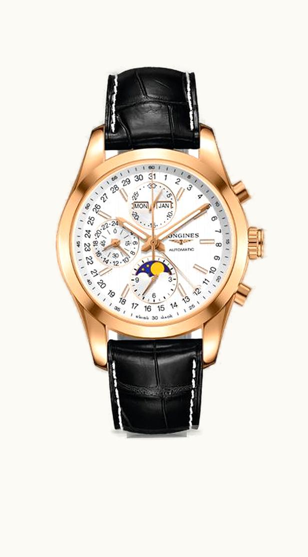 Longines Conquest Classic Moonphase Red Gold Silver