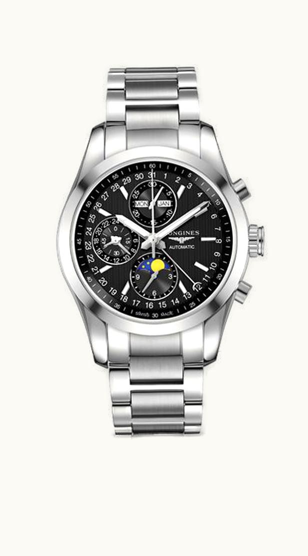 Longines Conquest Classic Moonphase Stainless Steel / Black / Bracelet