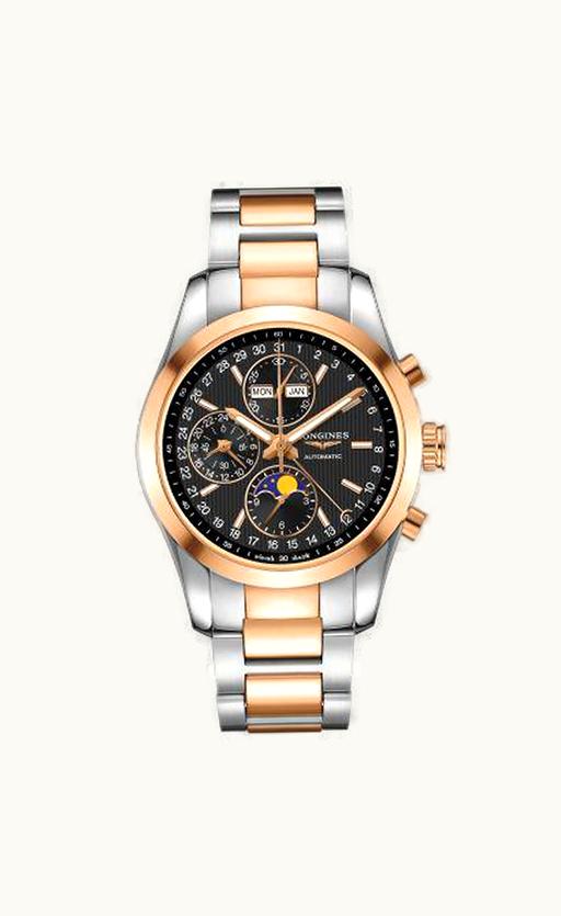 Longines Conquest Classic Moonphase Stainless Steel - Red Gold / Black / Bracelet