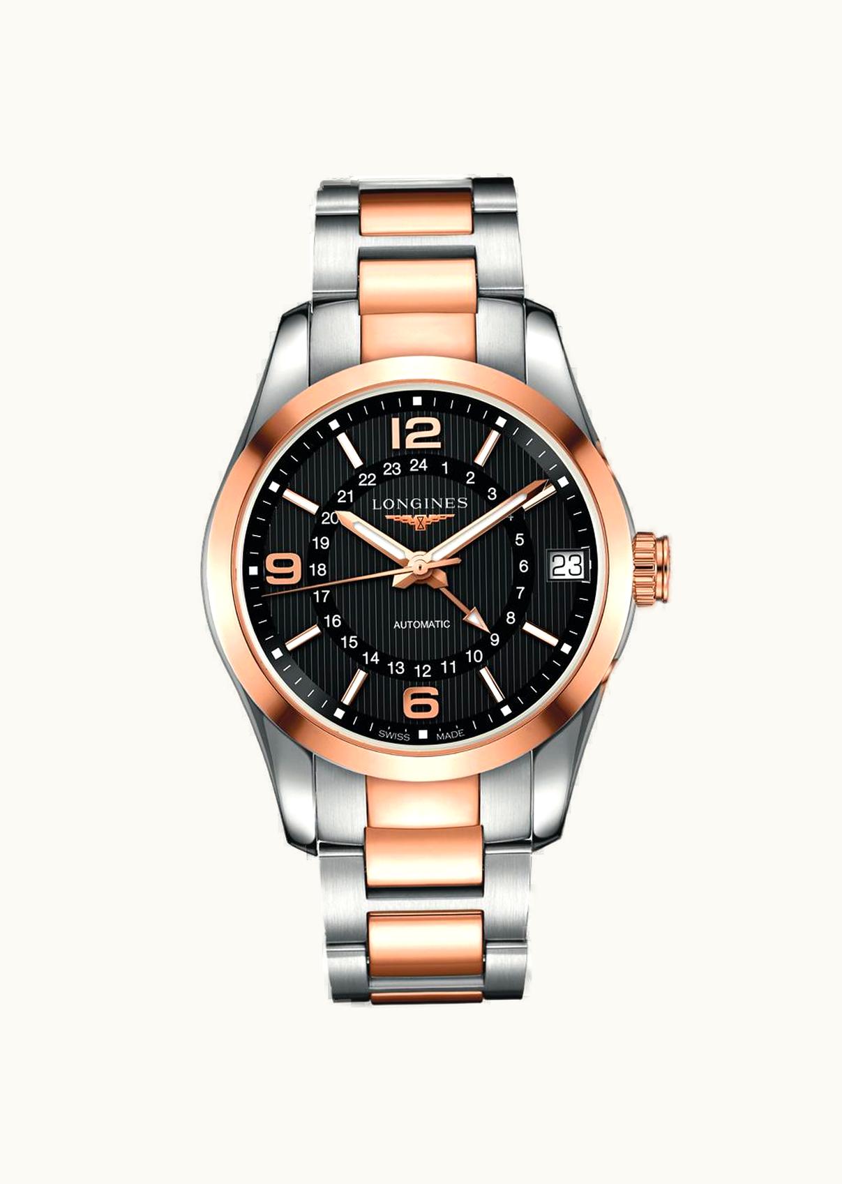 Longines Conquest Classic 42 GMT Stainless Steel - Red Gold / Black / Bracelet