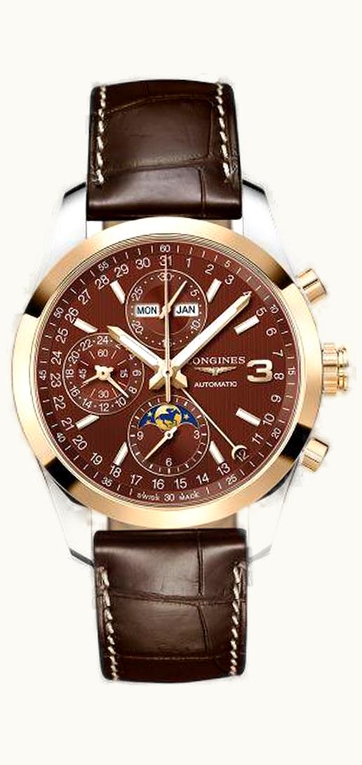 Longines Conquest Classic Moonphase Stainless Steel - Red Gold / Chocolate / Triple Crown Collection