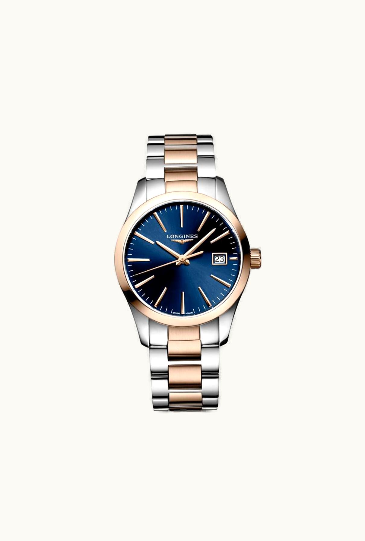 Longines Conquest Classic Quartz 34 Stainless Steel / Red Gold PVD / Blue