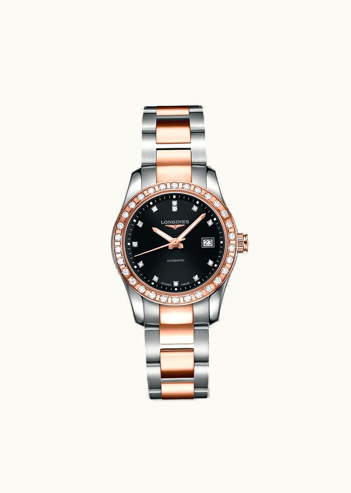 Longines Conquest Classic Automatic 29.5 Stainless Steel / Red Gold / Diamond / Black / Bracelet