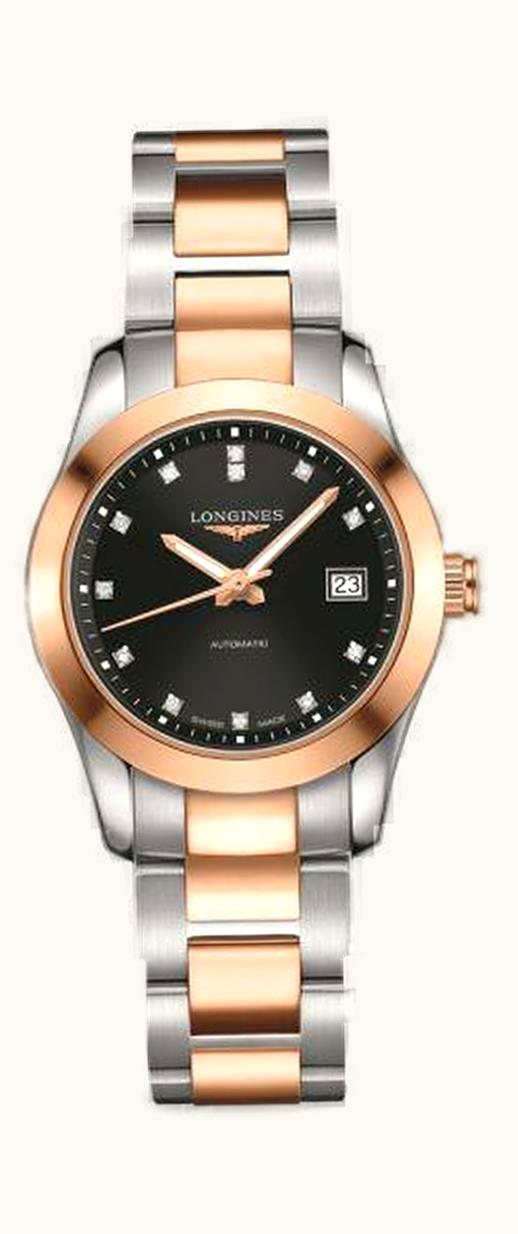 Longines Conquest Classic Automatic 29.5 Stainless Steel / Red Gold / Black / Bracelet