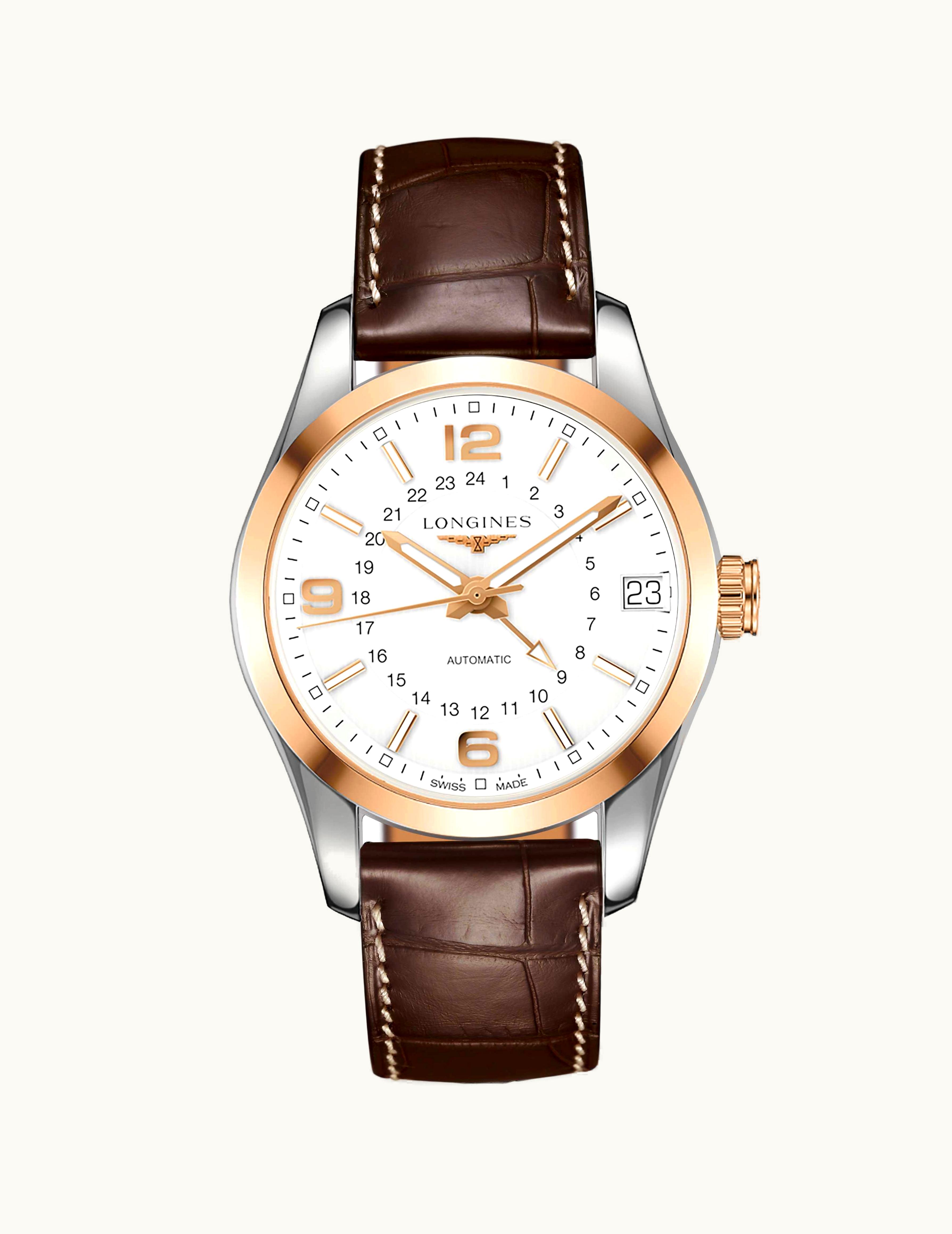 Longines Conquest Classic 42 GMT Stainless Steel - Red Gold / Silver