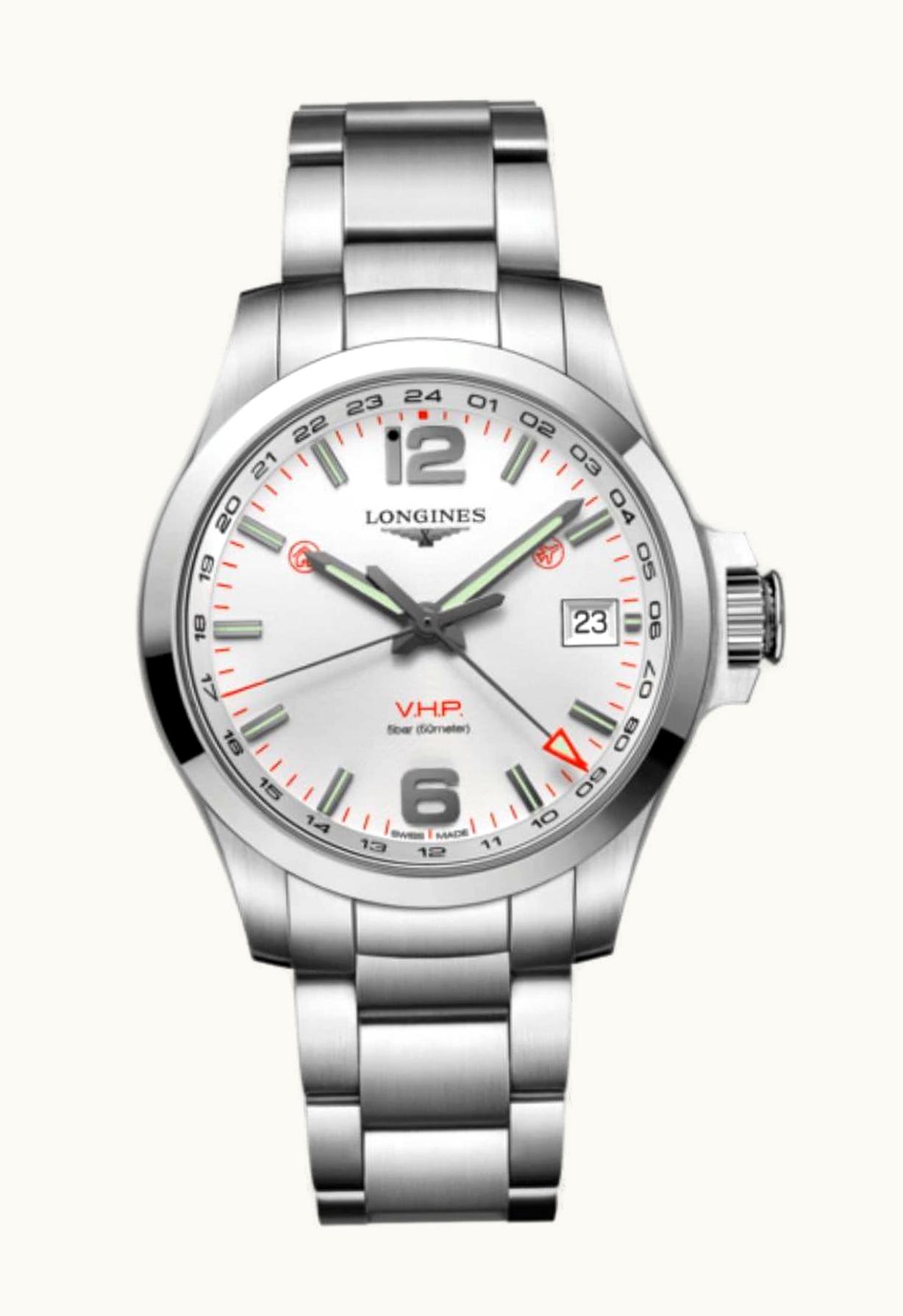 Longines Conquest V.H.P. GMT 41 Stainless Steel / Silver / Bracelet