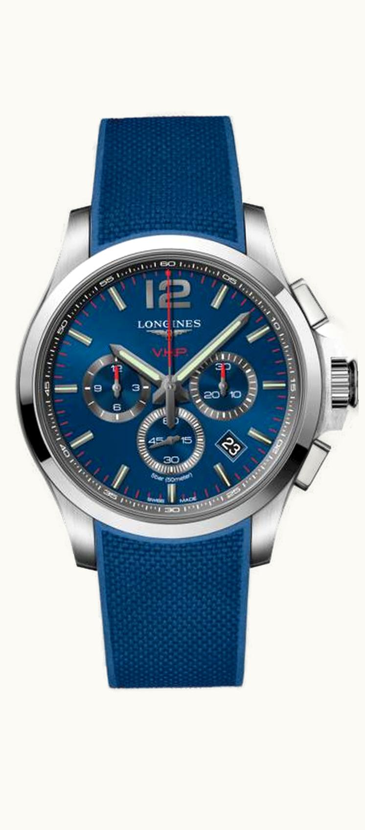 Longines Conquest V.H.P. Chronograph 44 Stainless Steel / Blue / Rubber