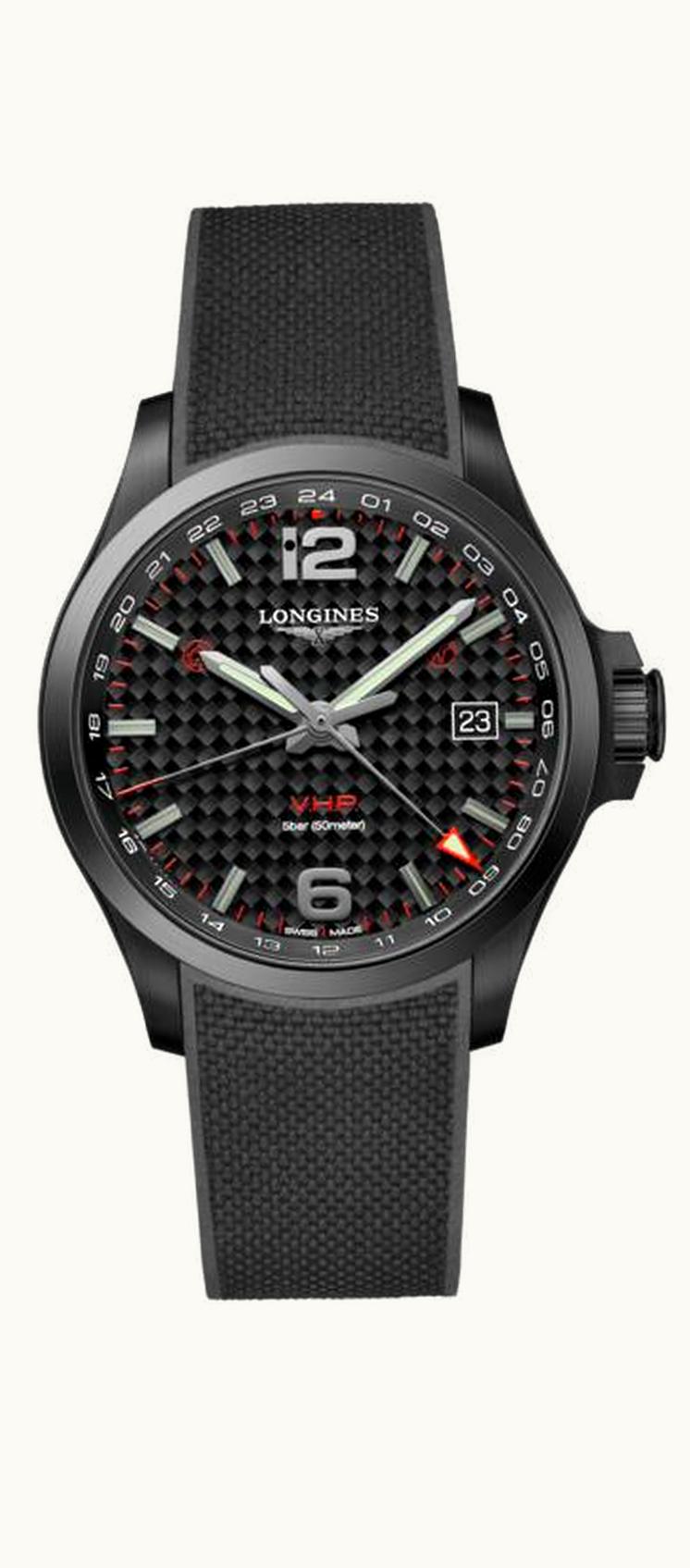 Longines Conquest V.H.P. GMT 43 PVD / Carbon / Rubber
