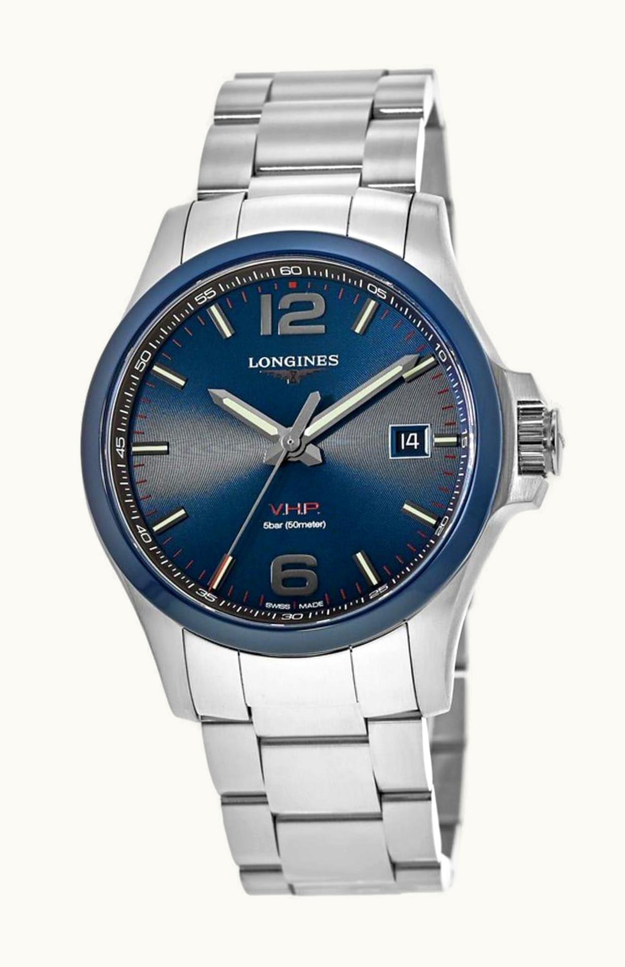 Longines Conquest V.H.P. 43 Stainless Steel / Ceramic / Blue / Bracelet