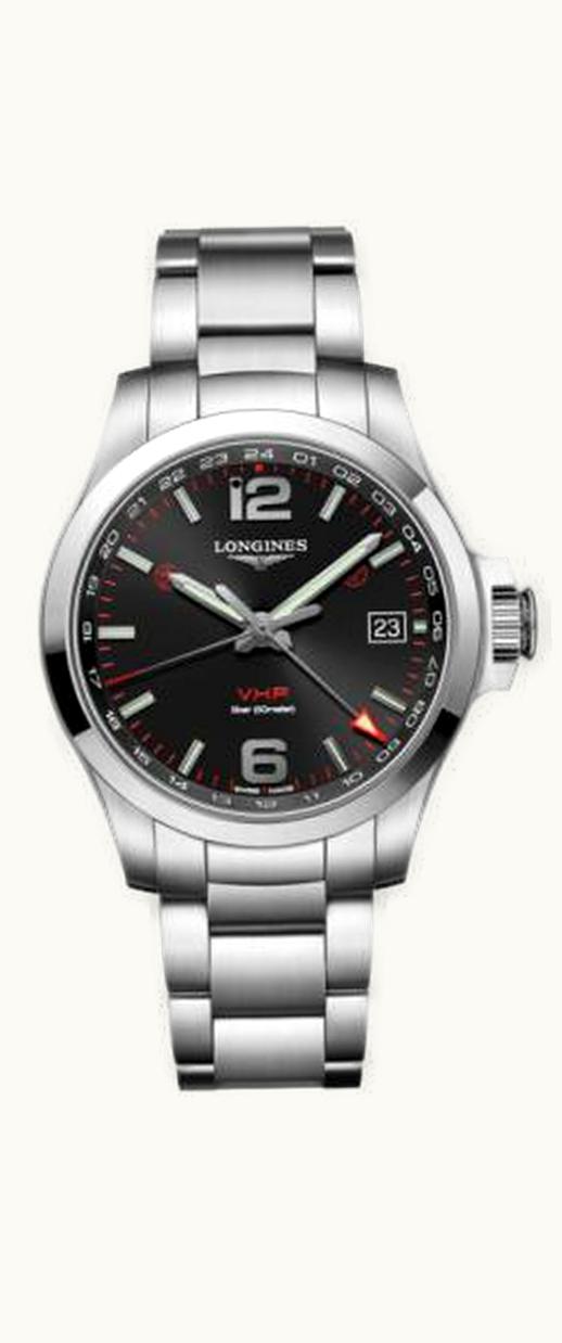 Longines Conquest V.H.P. GMT 41 Stainless Steel / Black / Bracelet
