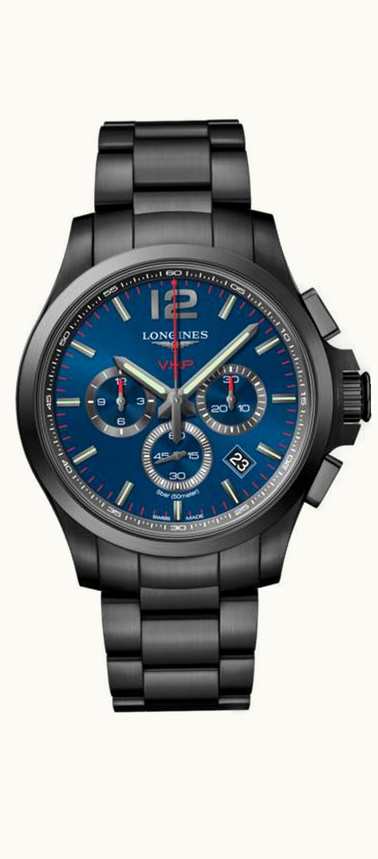 Longines Conquest V.H.P. Chronograph 44 PVD / Blue / Bracelet