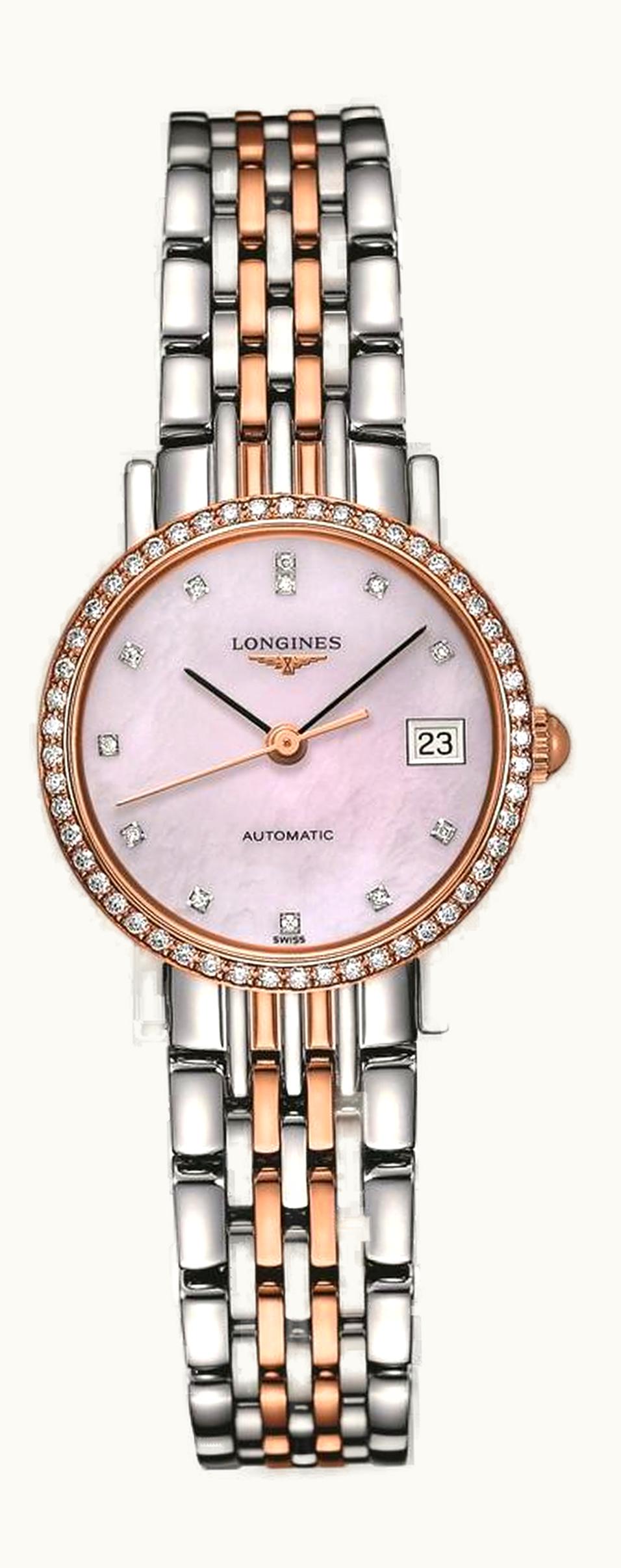 Longines Elegant Collection 25.5 Automatic Stainless Steel / Red Gold / Diamond / Pink MOP