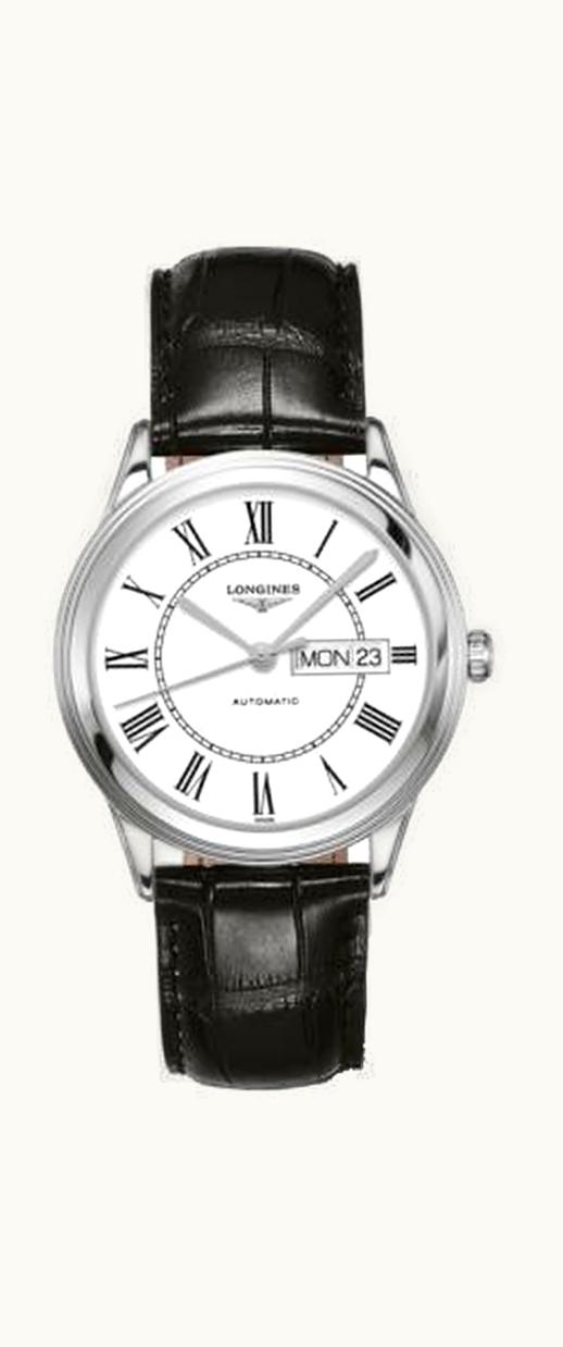 Longines Flagship 38.5 Day Date Stainless Steel / White Roman / Strap