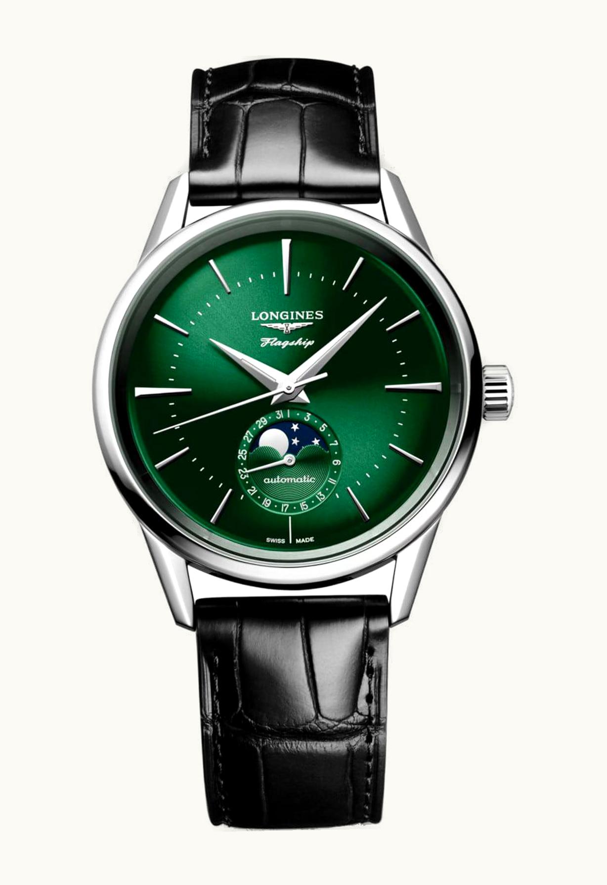 Longines Heritage Flagship Moonphase Stainless Steel / Green