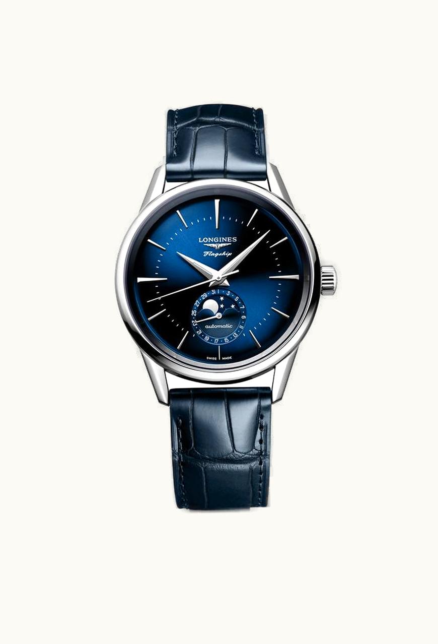 Longines Heritage Flagship Moonphase Stainless Steel / Blue