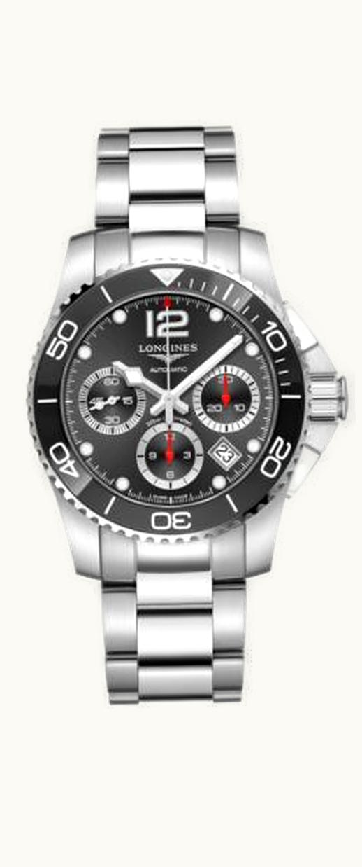 Longines HydroConquest 41 Automatic Chronograph Stainless Steel / Ceramic / Black / Bracelet