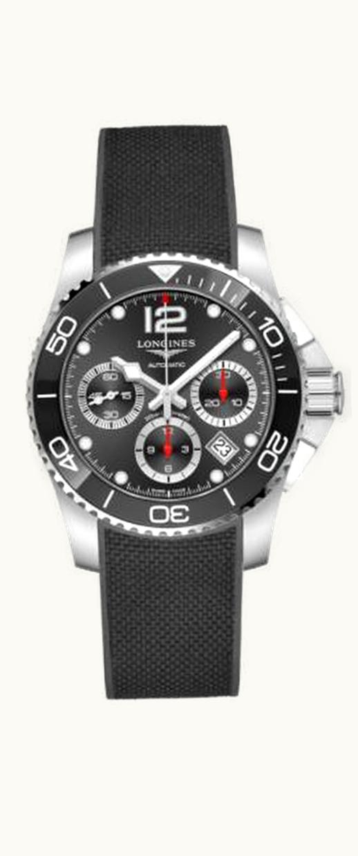 Longines HydroConquest 41 Automatic Chronograph Stainless Steel / Ceramic / Black / Rubber