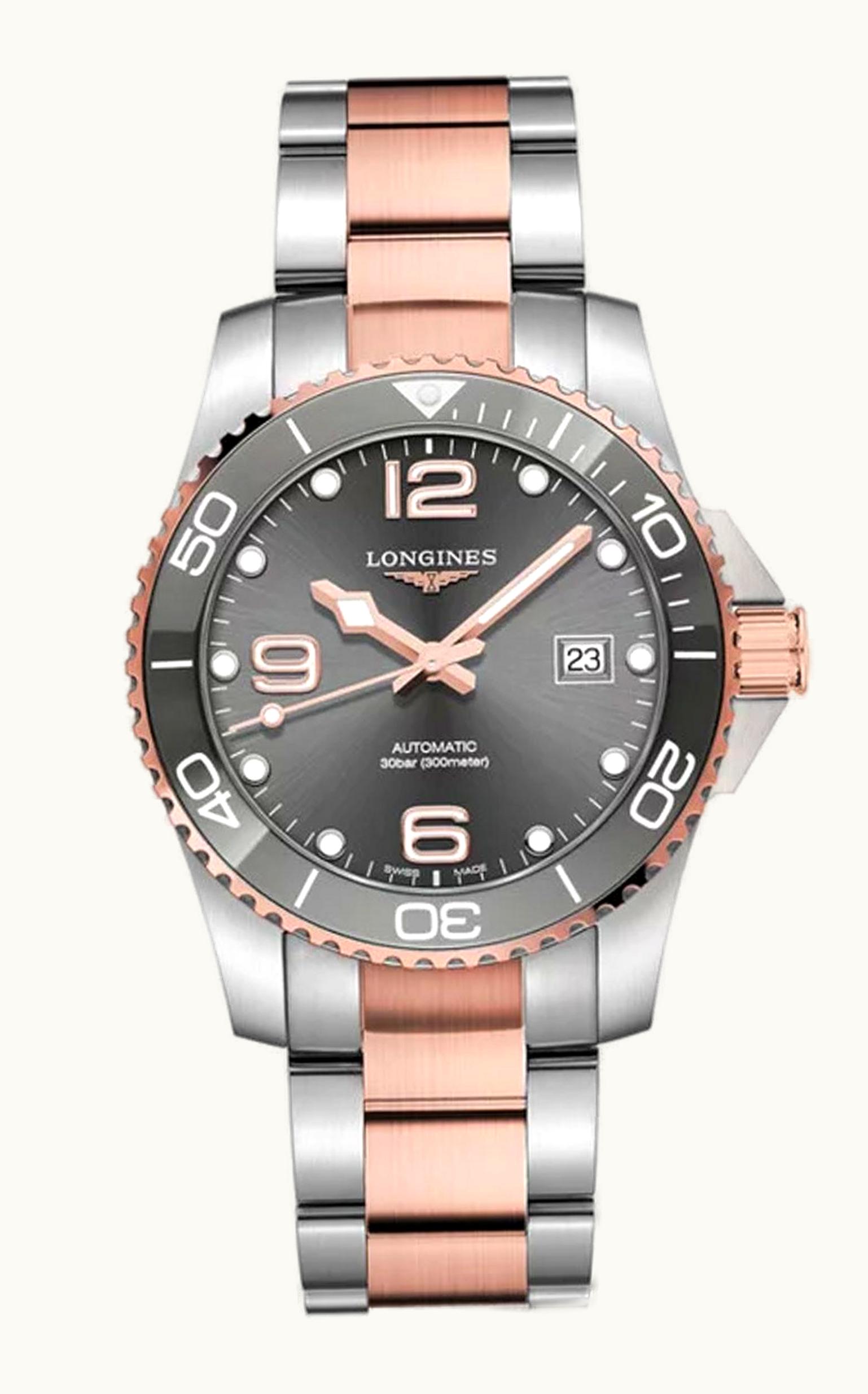 Longines HydroConquest 41 Automatic Stainless Steel / Rose Gold / Grey / Bracelet
