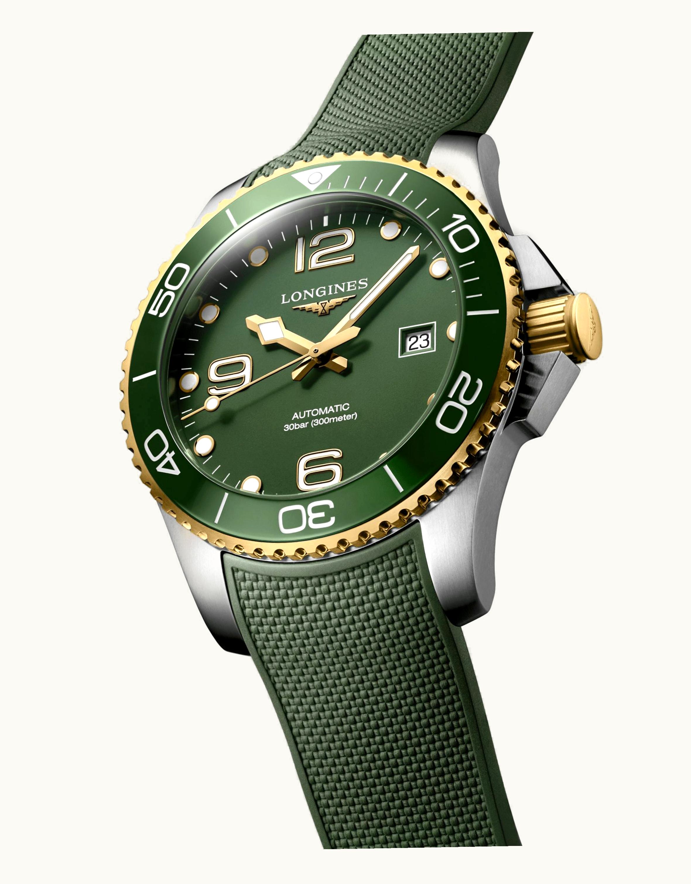 Longines HydroConquest 43 Automatic Stainless Steel - Yellow Gold / Green / Rubber
