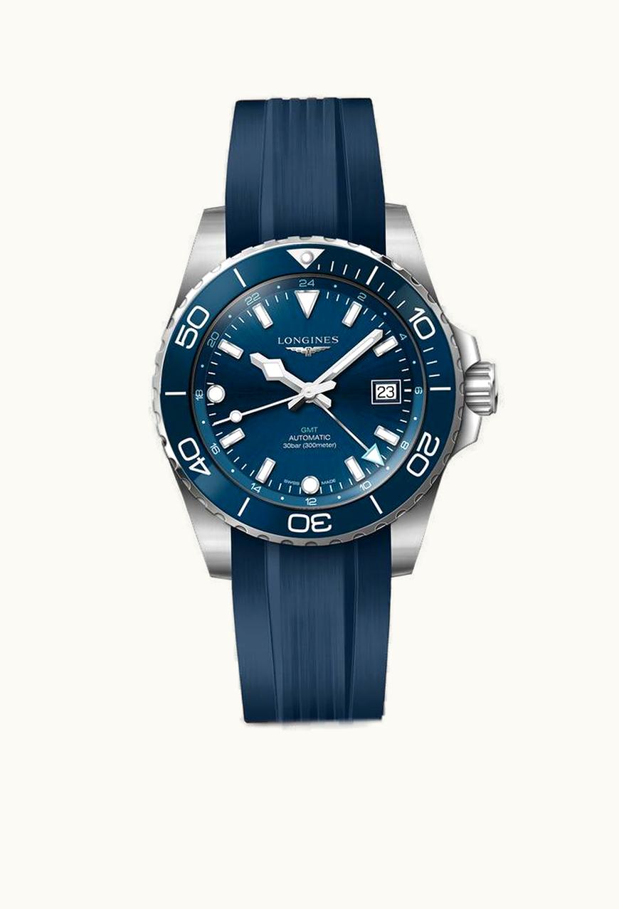 Longines Hydroconquest GMT 41 Stainless Steel / Blue / Rubber