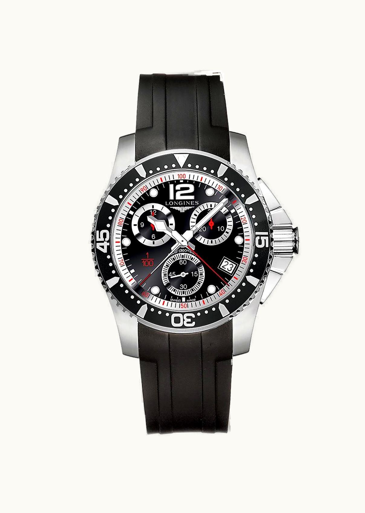 Longines Hydroconquest 41 Quartz Chronograph Stainless Steel / Black / Rubber