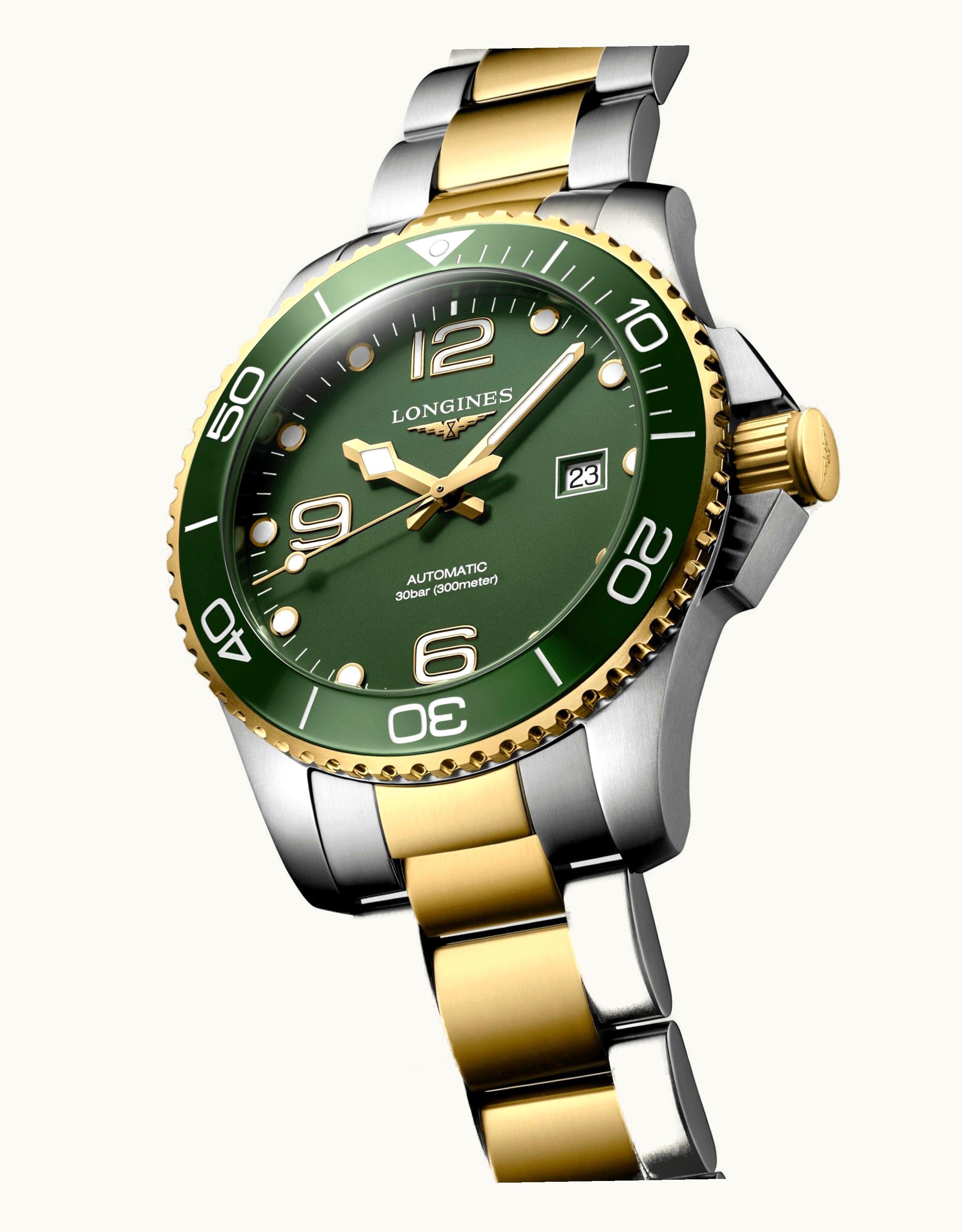 Longines HydroConquest 43 Automatic Stainless Steel - Yellow Gold / Green / Bracelet