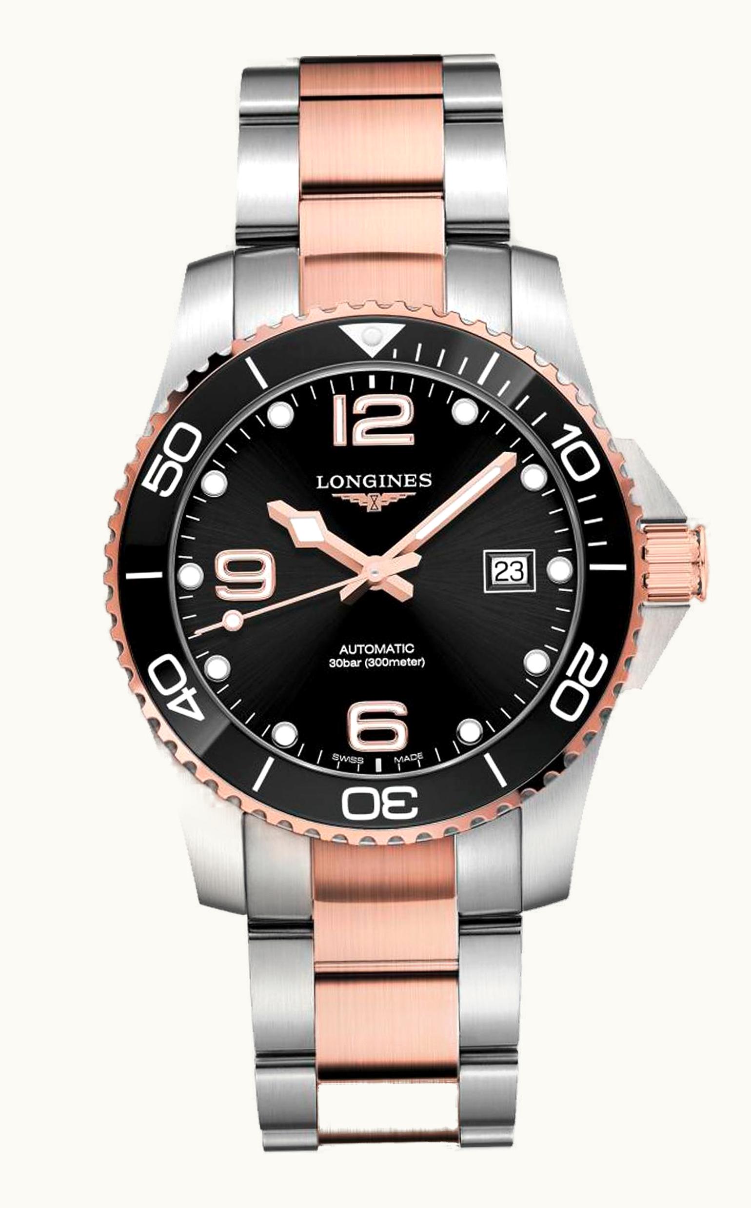 Longines HydroConquest 41 Automatic Stainless Steel - Rose Gold / Black / Bracelet